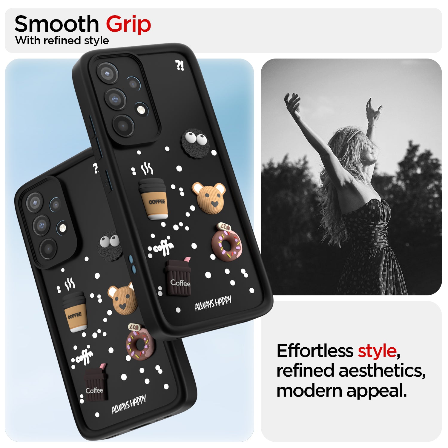 Pikkme Samsung Galaxy A52 / A52s 5G Cute Fun Cartoon 3D Bear Coffee Back Cover (Black)