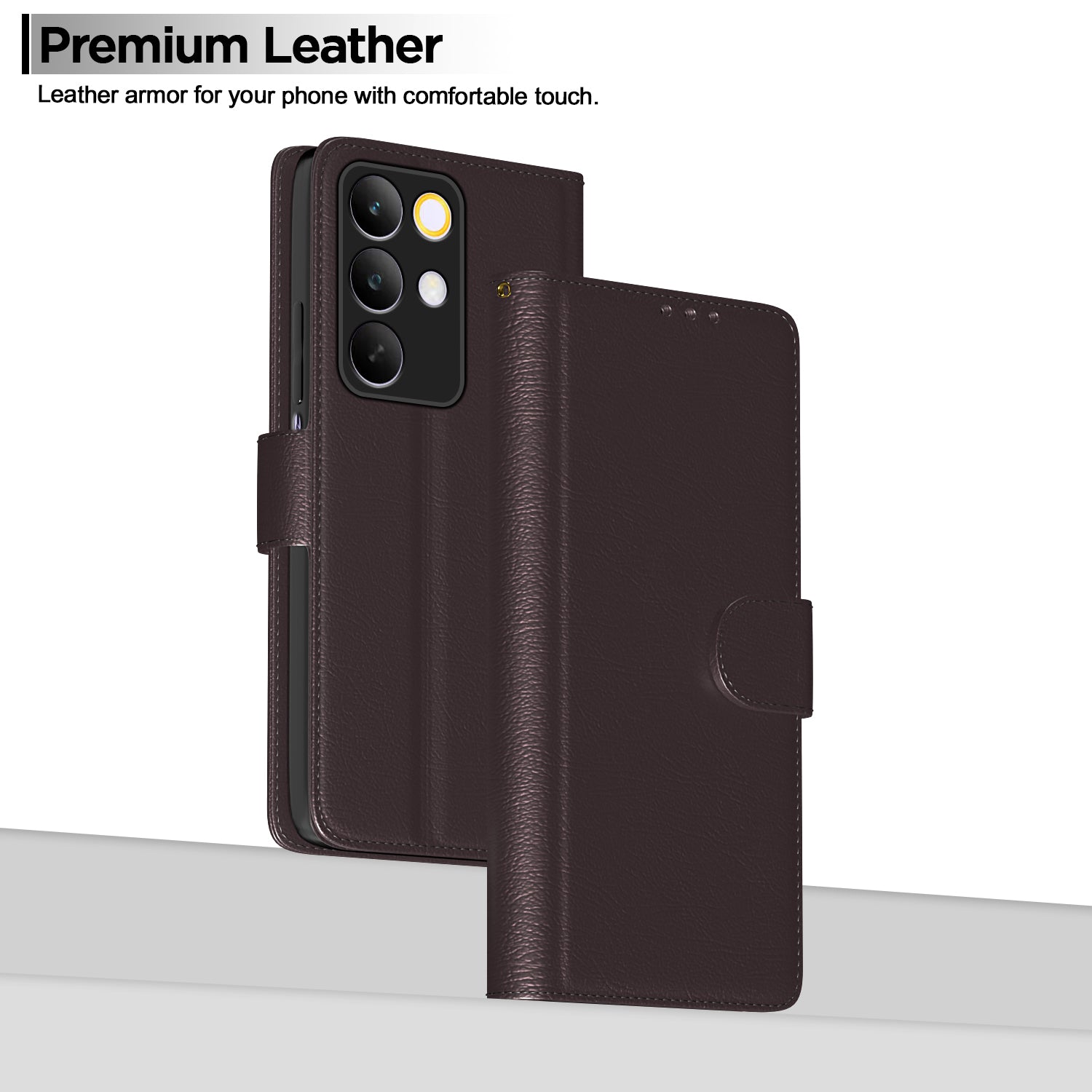 Pikkme Realme C85 5G Premium Leather Finish Vintage Flip Cover (Coffee)