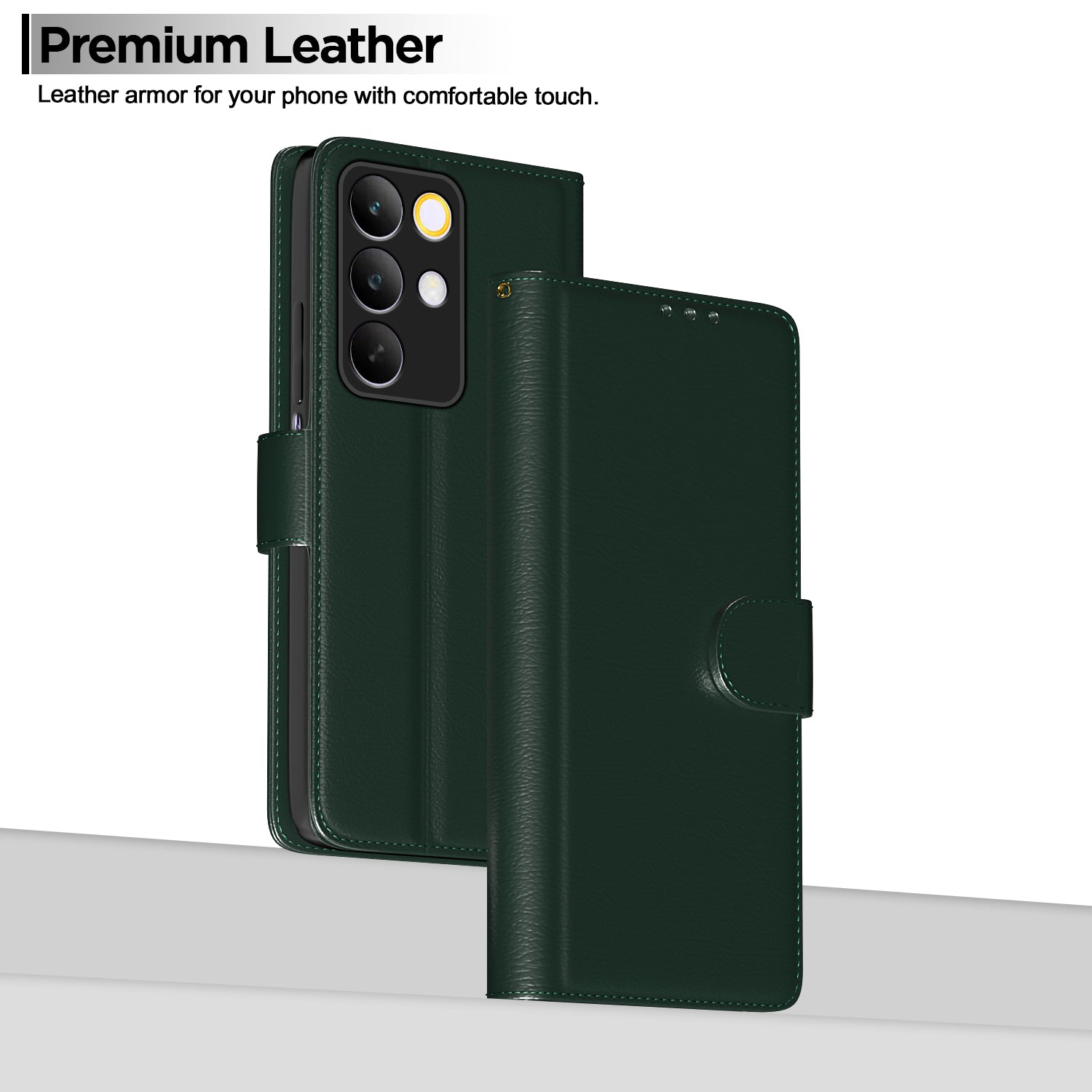 Pikkme Realme C85 5G Premium Leather Finish Vintage Flip Cover (Green)