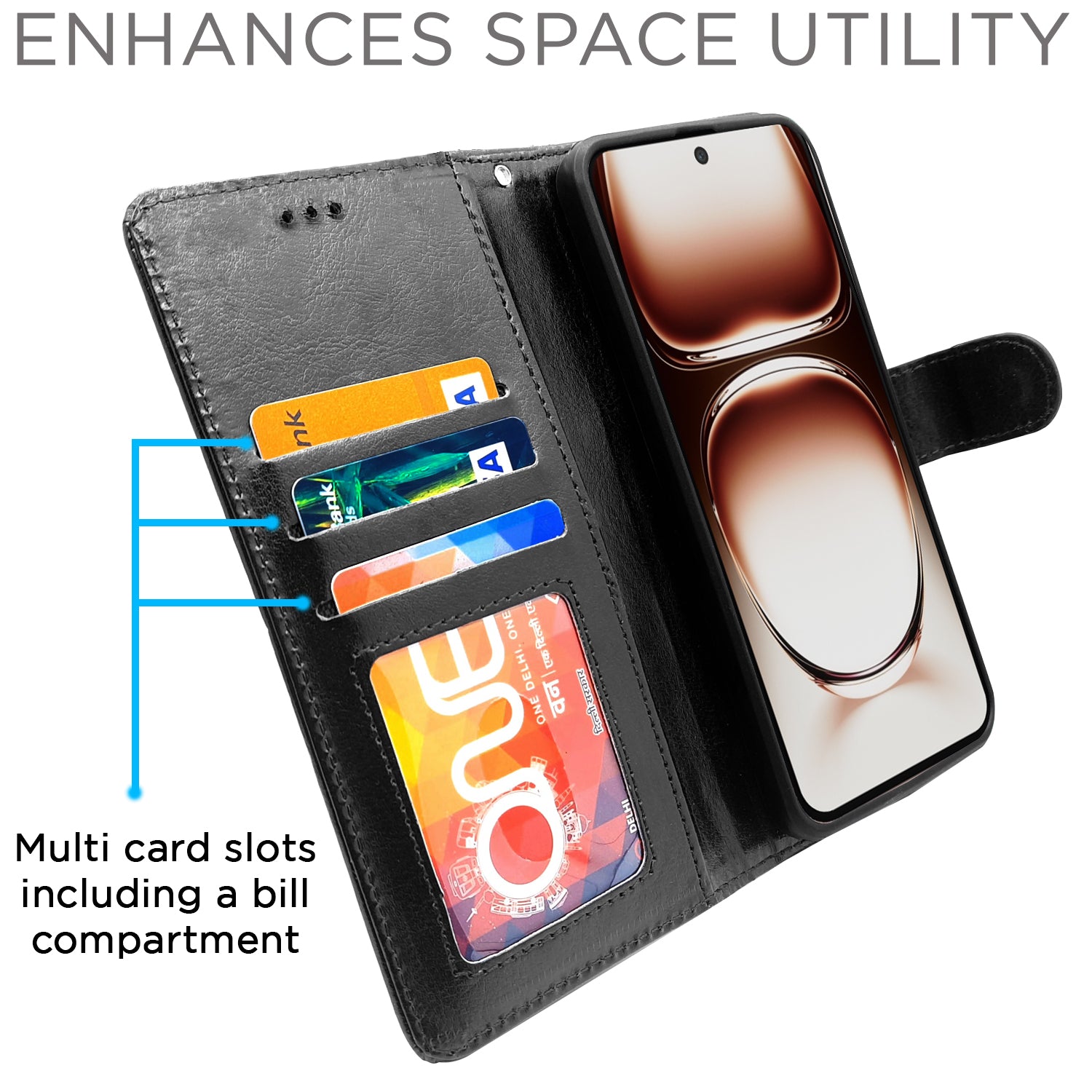 Pikkme Oppo Reno 12 5G Vintage Flip Cover (Black)