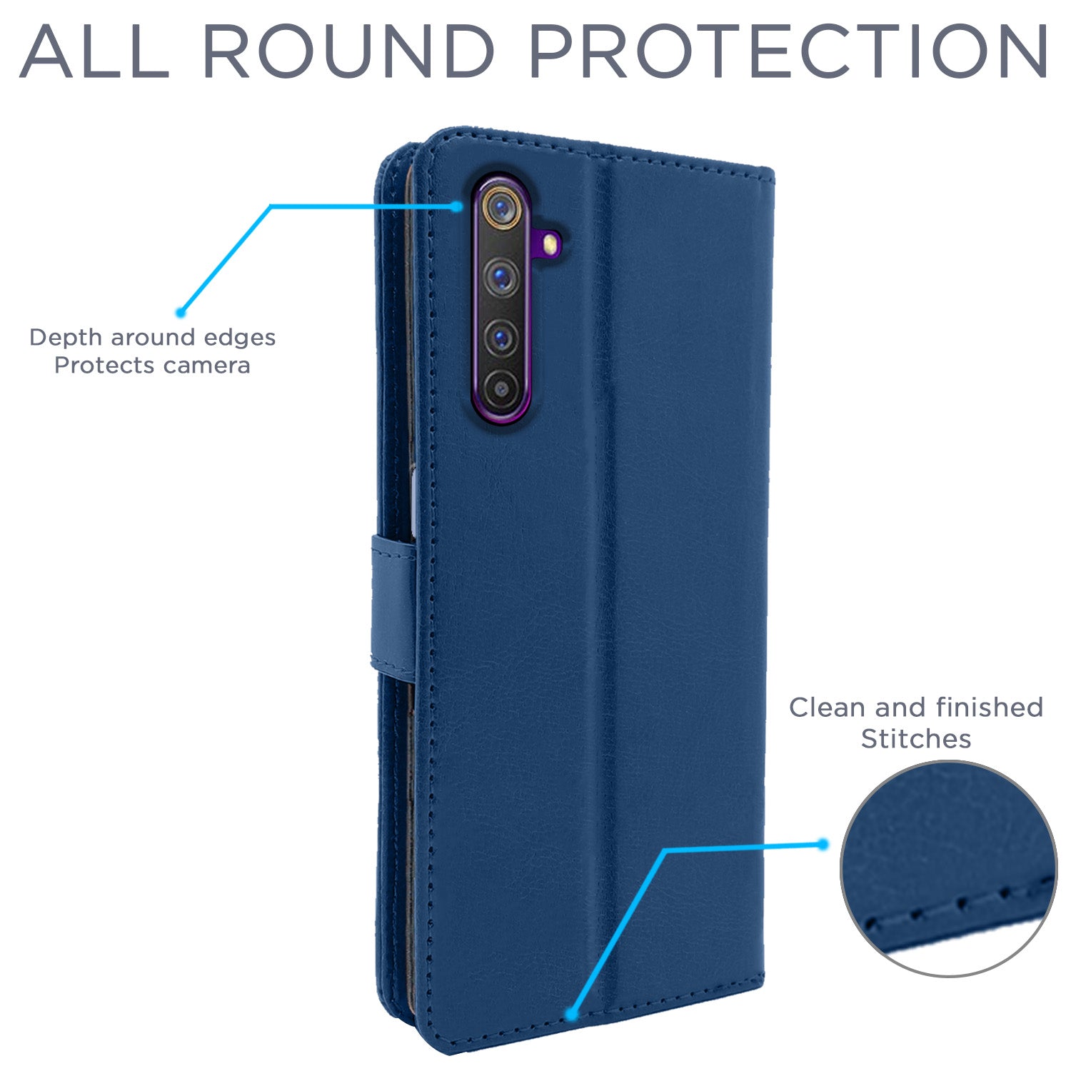 Pikkme Realme 6 Pro Vintage Flip Cover | Blue