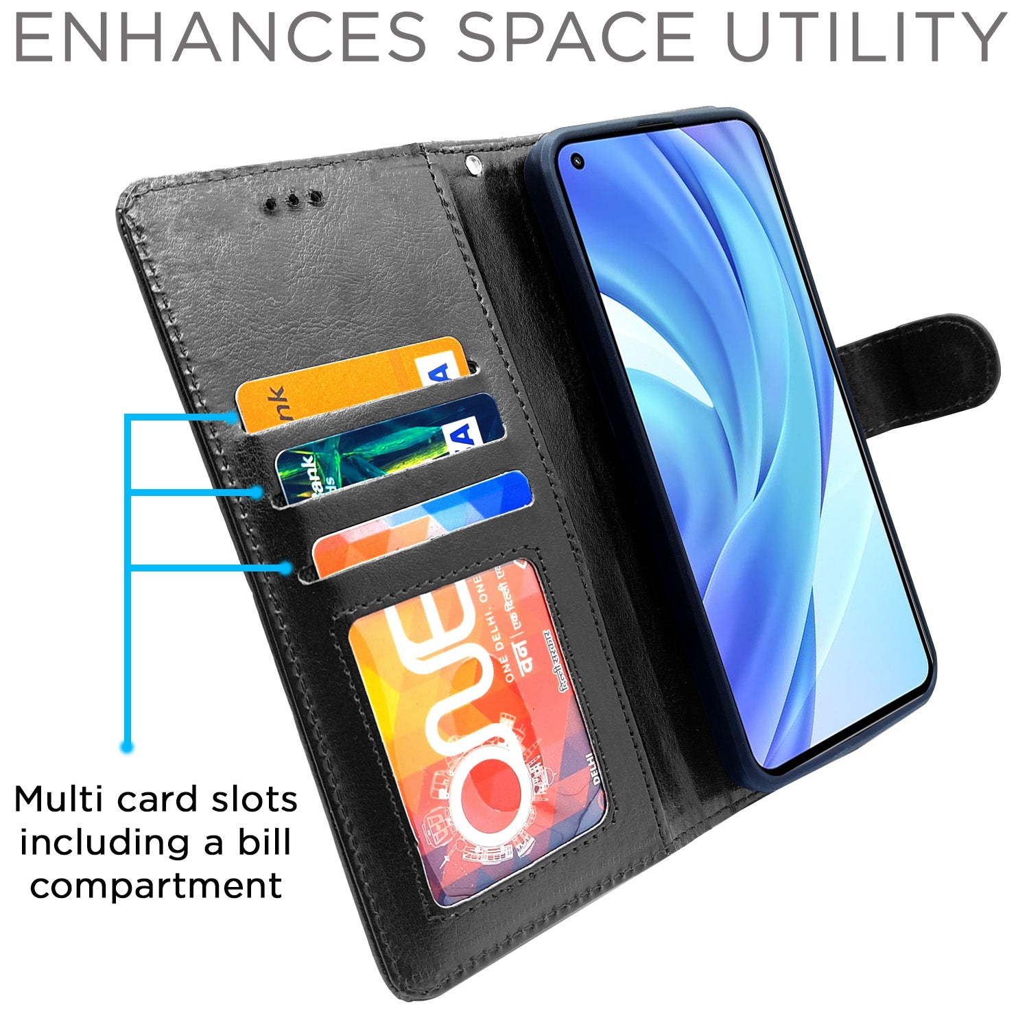 Pikkme Mi 11 Lite Vintage Flip Cover (Black)