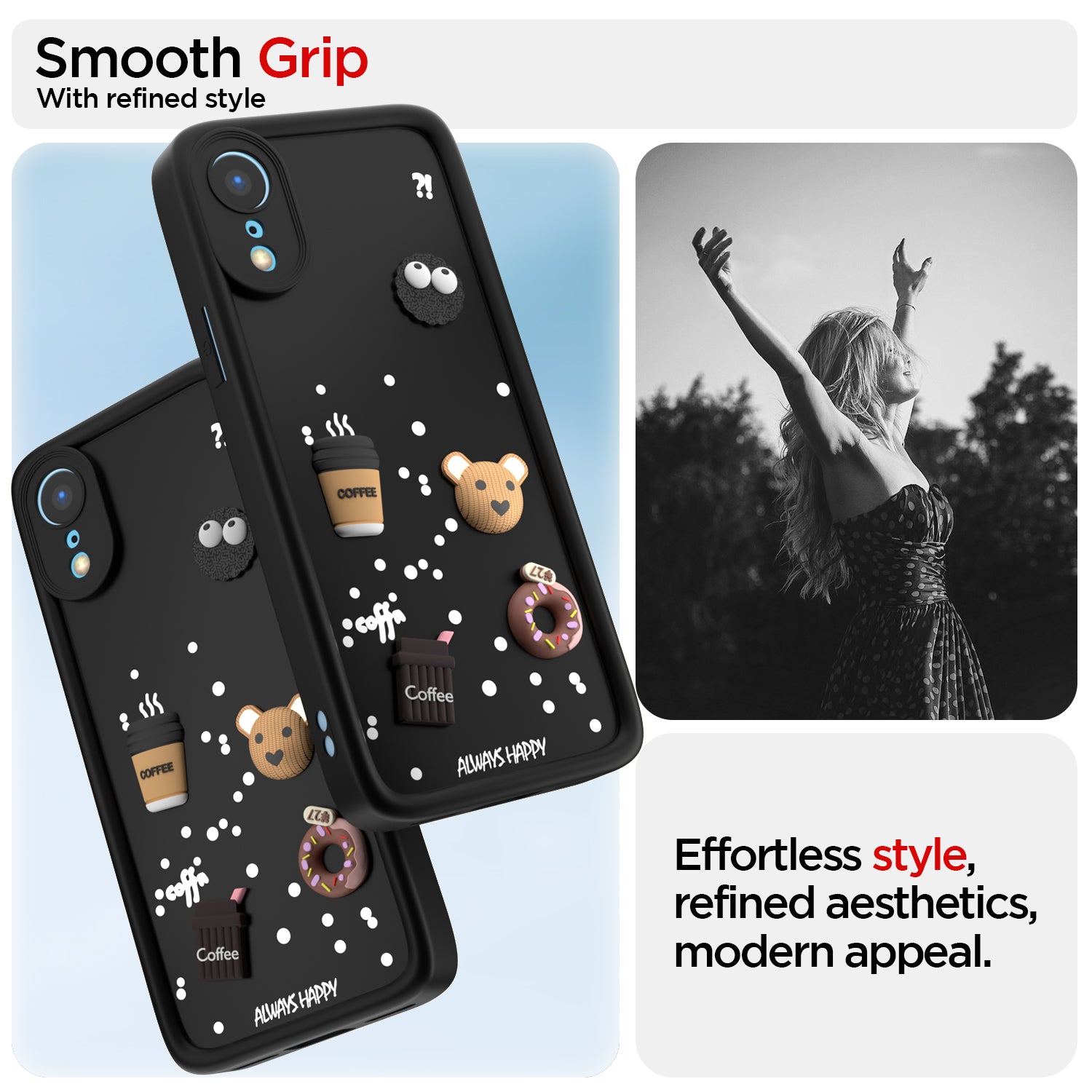 Pikkme iPhone XR Cute Fun Cartoon 3D Bear Coffee Back Cover (Black)