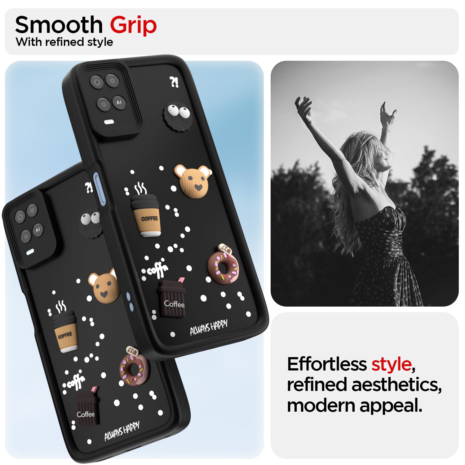 Pikkme Oppo A54 Cute Fun Cartoon 3D Bear Coffee Back Cover (Black)