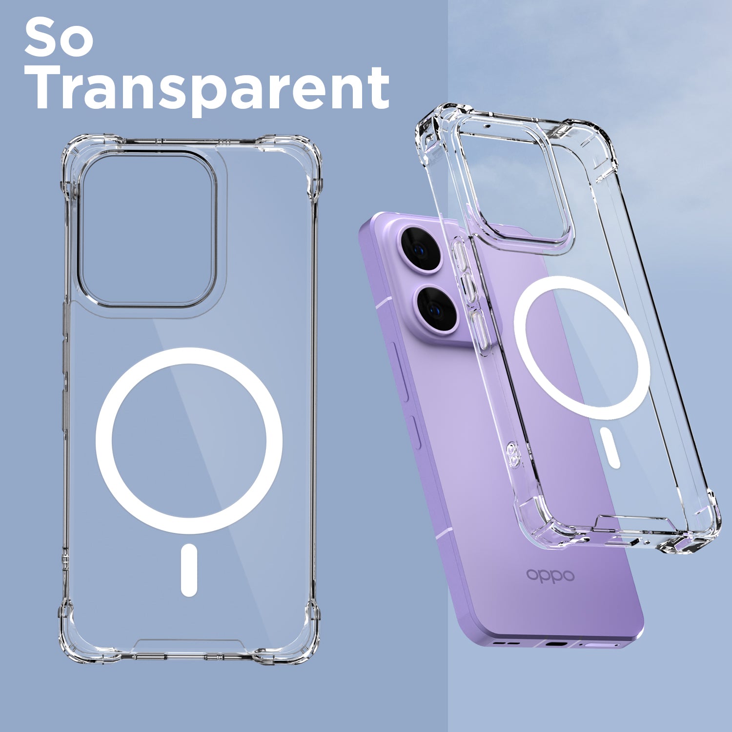 Pikkme Oppo Reno 14 Pro 5G Mag-Safe Shockproof PC + TPU Back Cover (Transparent)
