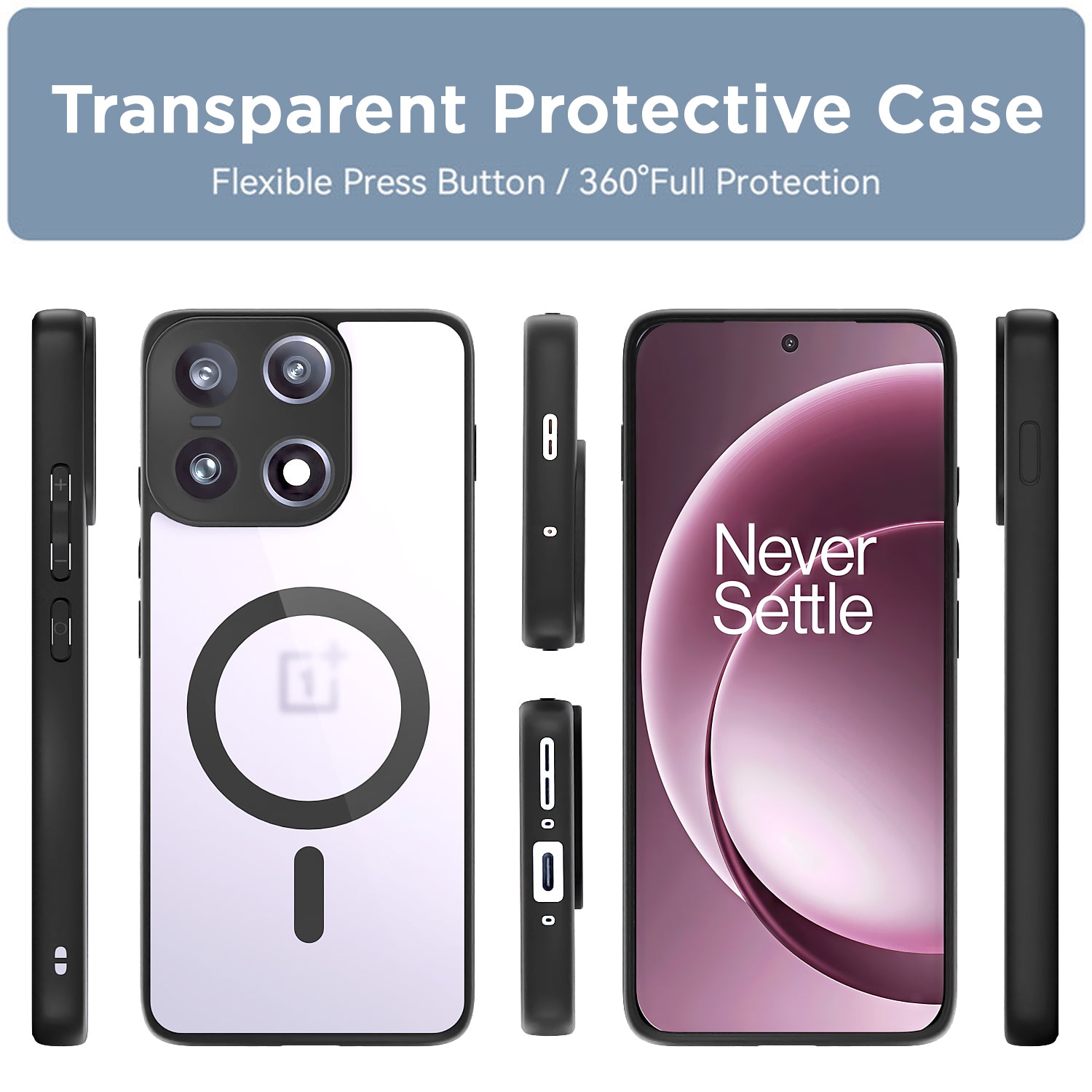 Pikkme OnePlus 15 5G Eagle 2 Mag-Safe Shockproof Hard Transparent Back Cover (Black)