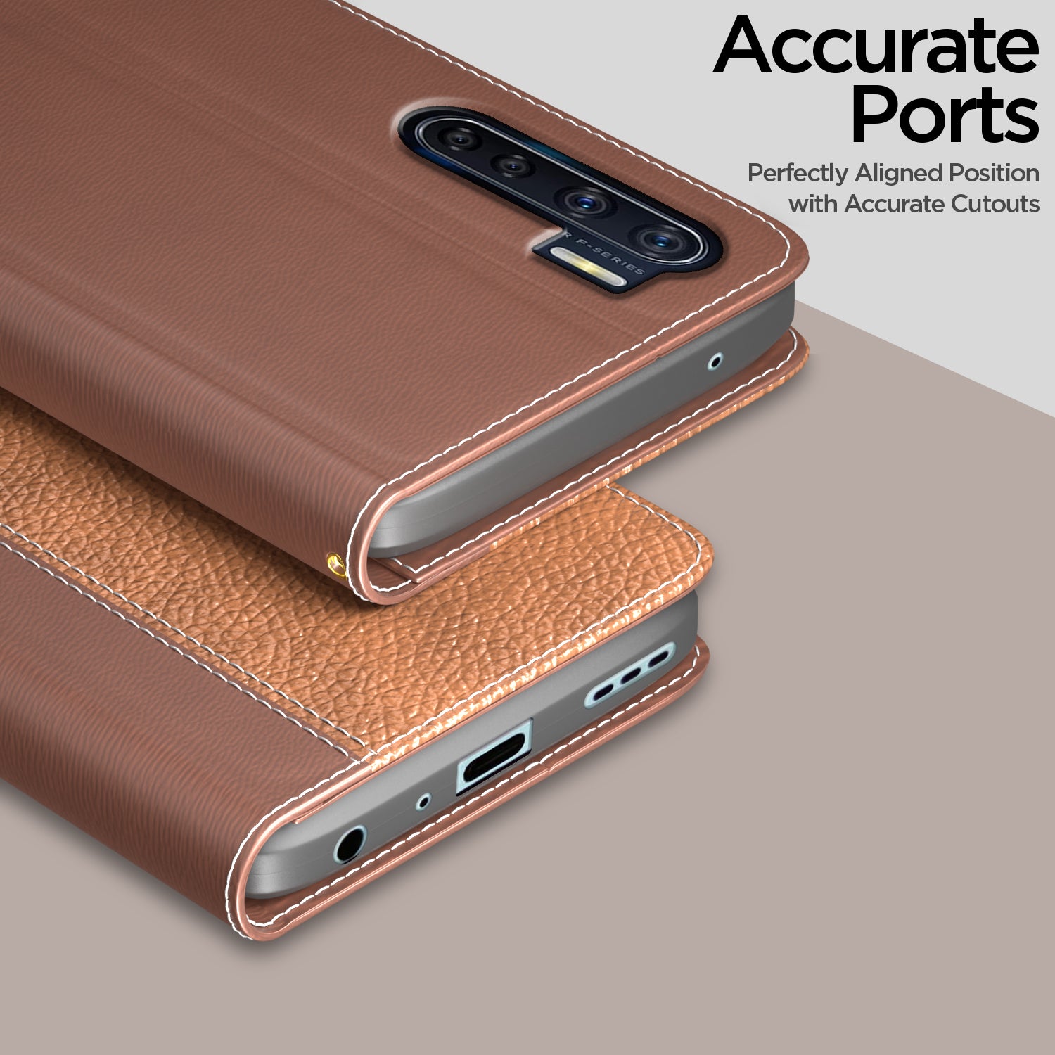 Pikkme Oppo F15 Double Contrast Leather Finish Flip Cover (Tan)