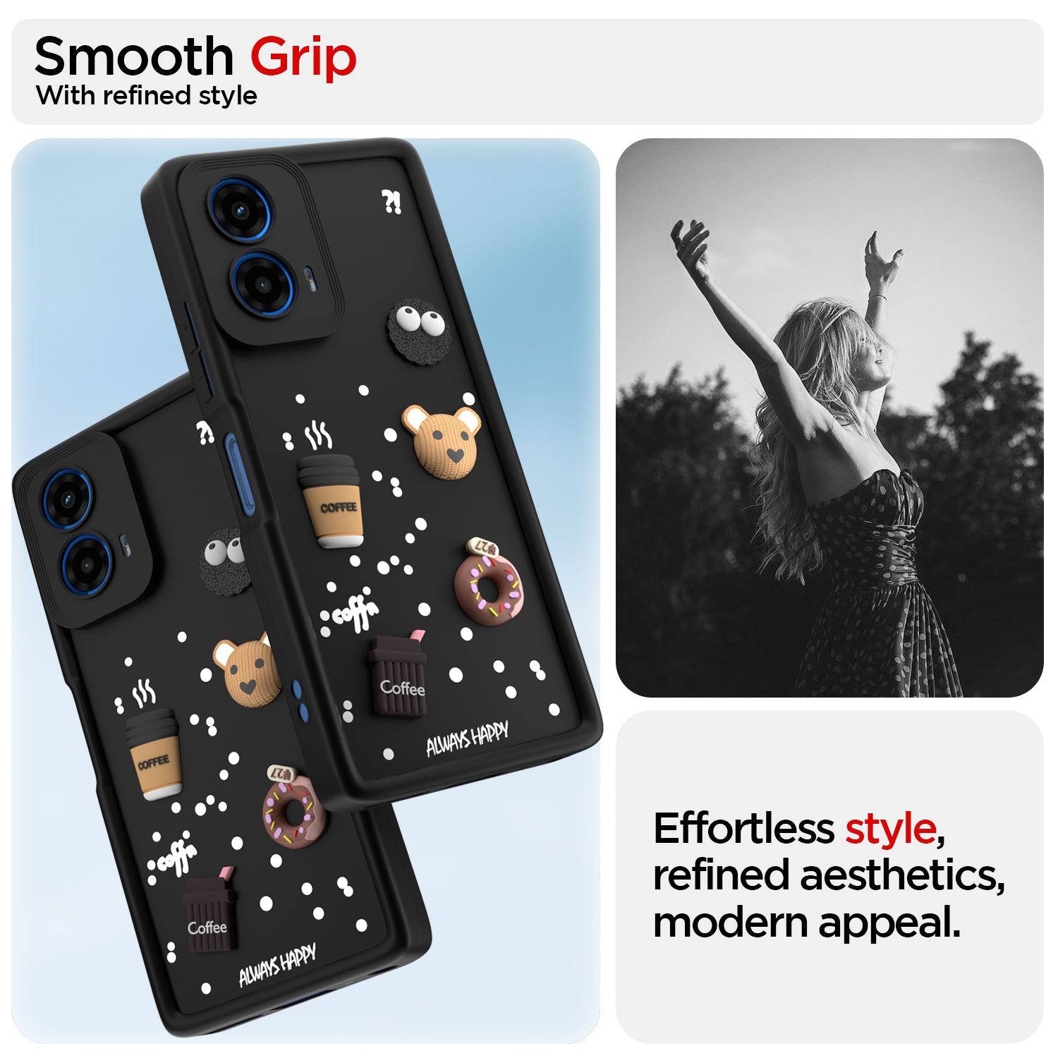 Pikkme Motorola Moto G45 5G Cute Fun Cartoon 3D Bear Coffee Back Cover (Black)