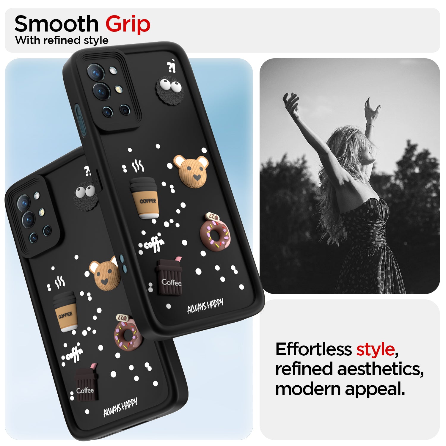 Pikkme OnePlus 9R 5G Cute Fun Cartoon 3D Bear Coffee Back Cover (Black)