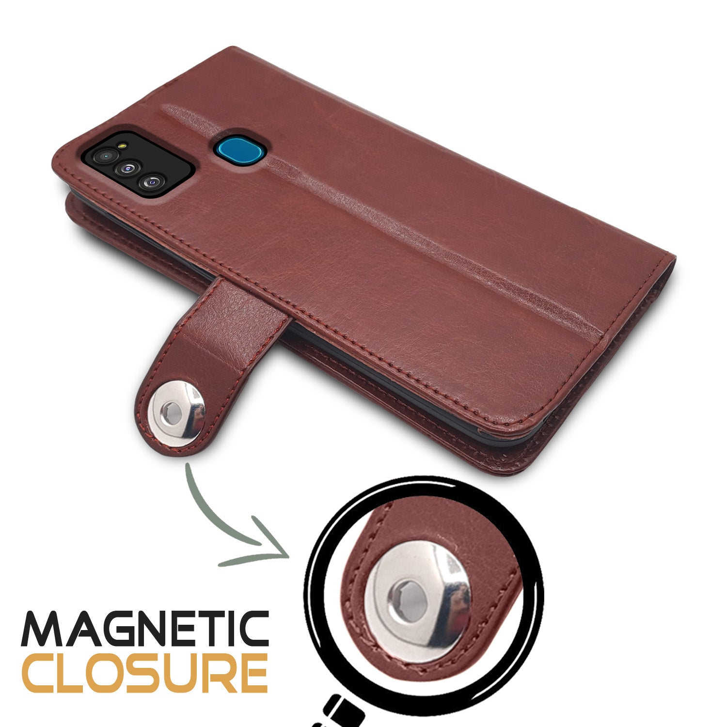 Pikkme Samsung Galaxy M30s / M21 / M21 2021 Button Flip Cover (Brown)
