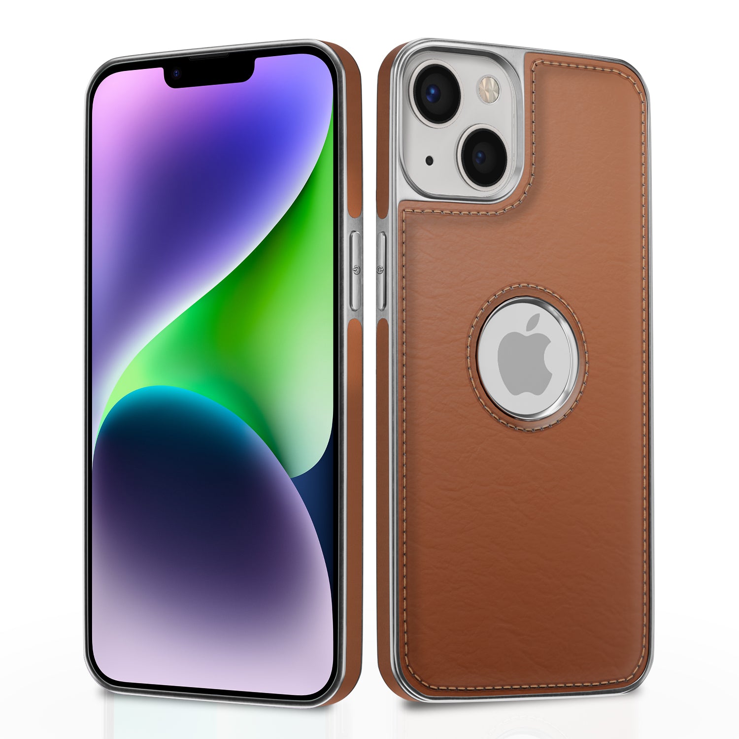 iPhone 14 Chrome Leather Back Cover -Tan