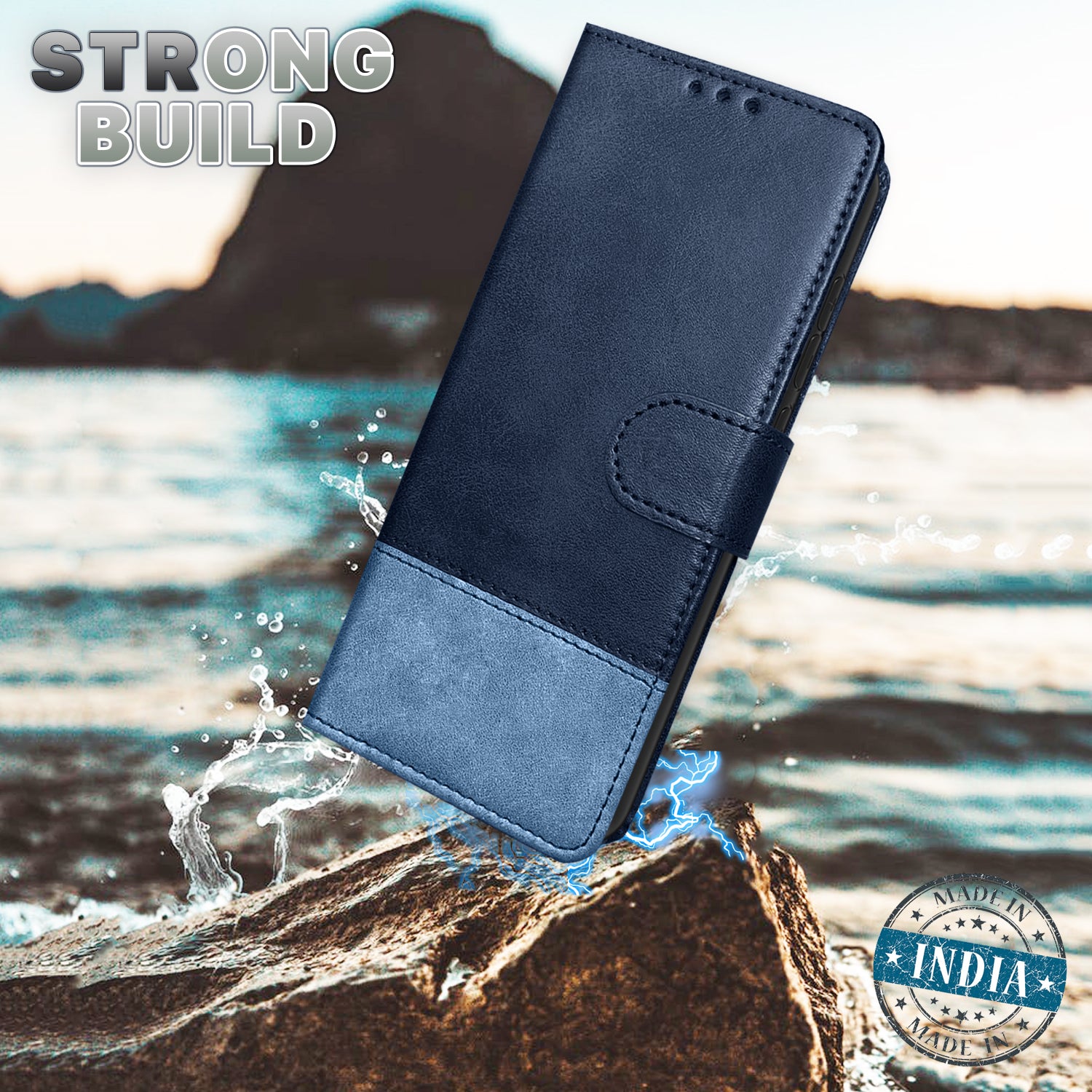 Pikkme Motorola Moto Edge 60 Pro 5G Dual-Tone PU Leather Finish Magnetic Flip Cover (Navy Blue)