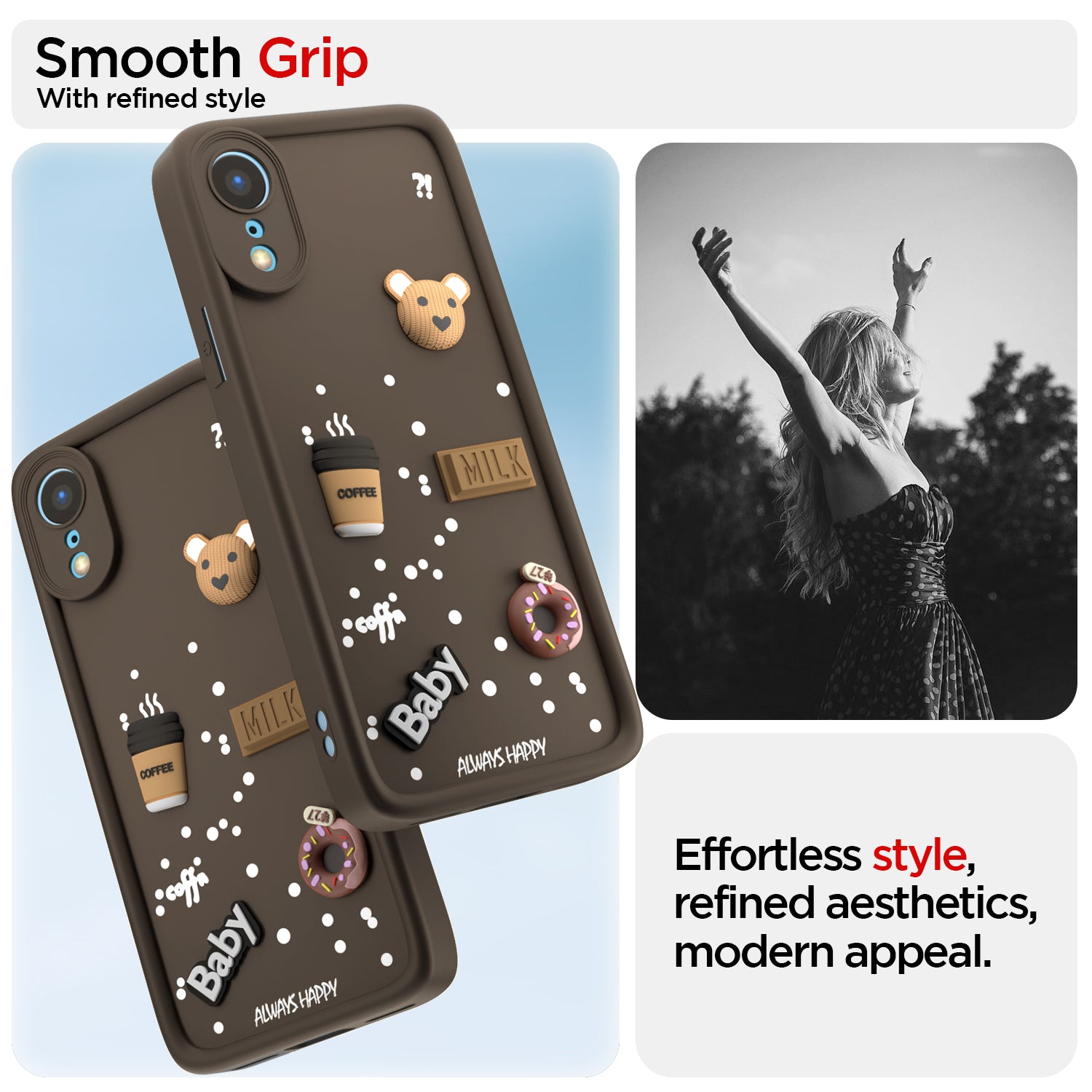 Pikkme iPhone XR Cute Fun Cartoon 3D Bear Coffee Back Cover (Brown)