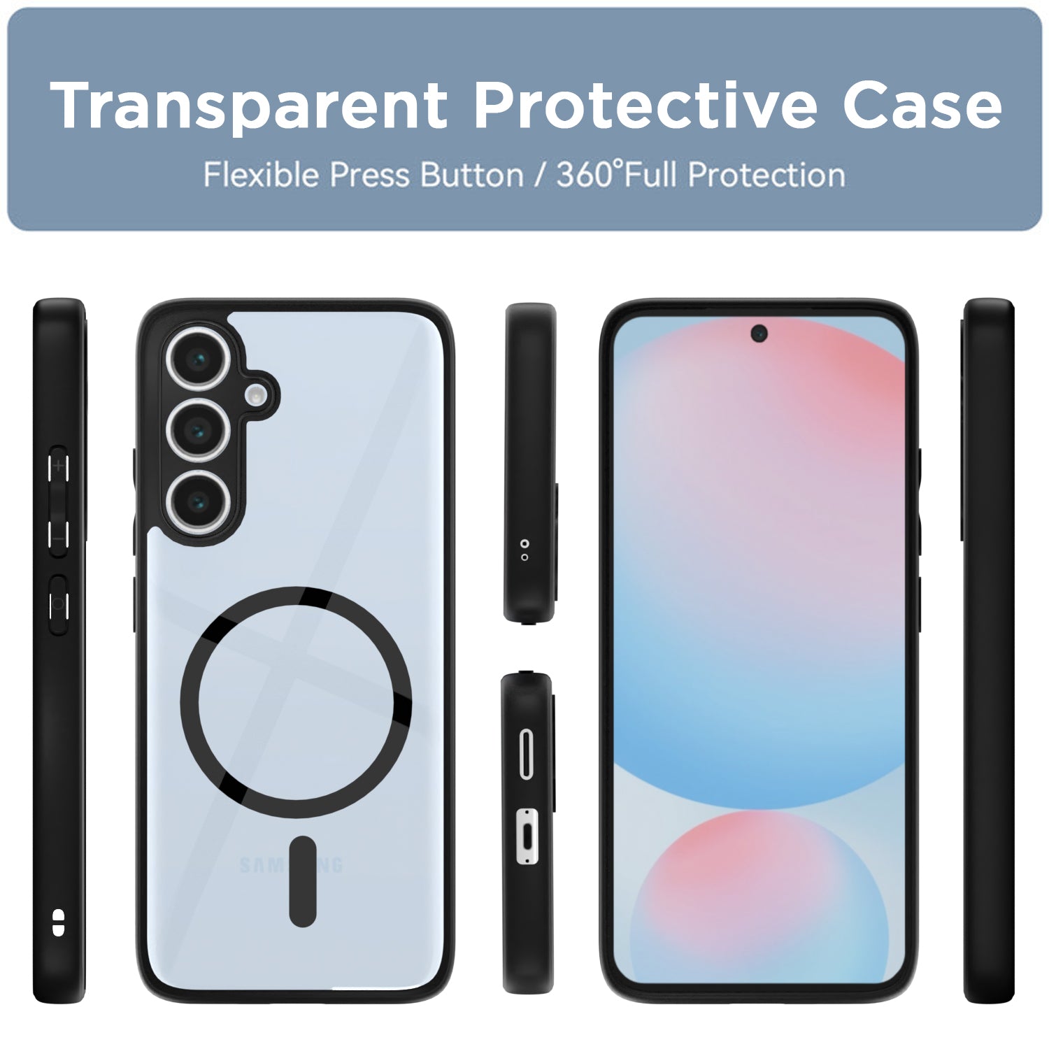 Pikkme Samsung Galaxy S24 FE 5G Eagle 2 Mag-Safe Shockproof Hard Transparent Back Cover (Black)