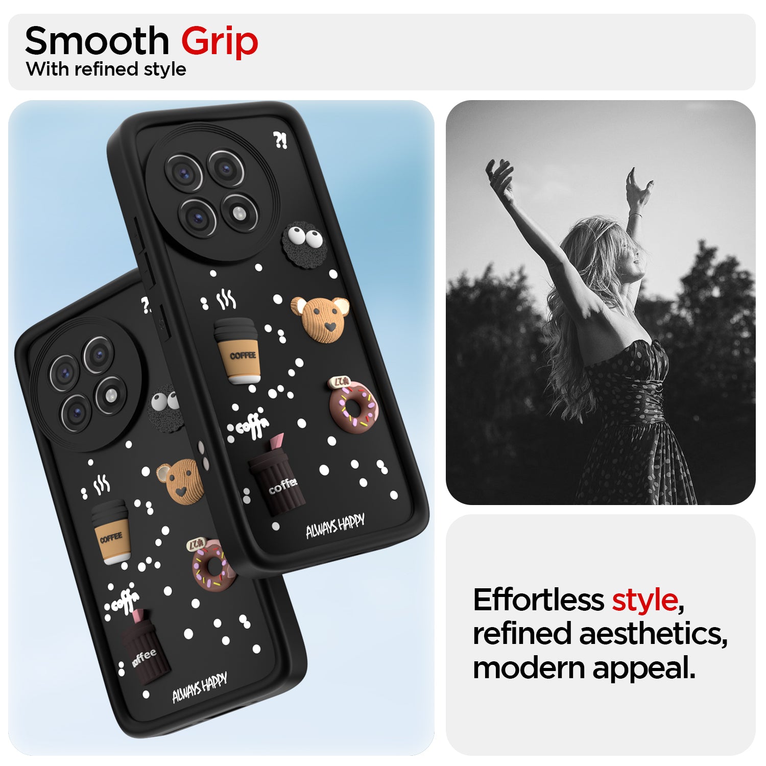 Pikkme OnePlus 13R 5G Cute Fun Cartoon 3D Bear Coffee Back Cover (Black)