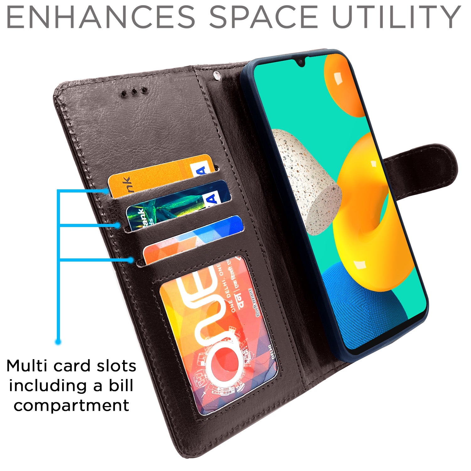 Pikkme Samsung Galaxy M32 4G / M32 Prime / F22 4G Flip Cover (Coffee)