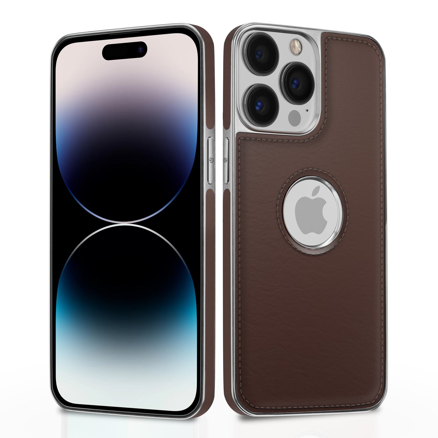 iPhone 14 Pro Max Chrome Leather Back Cover -Coffee