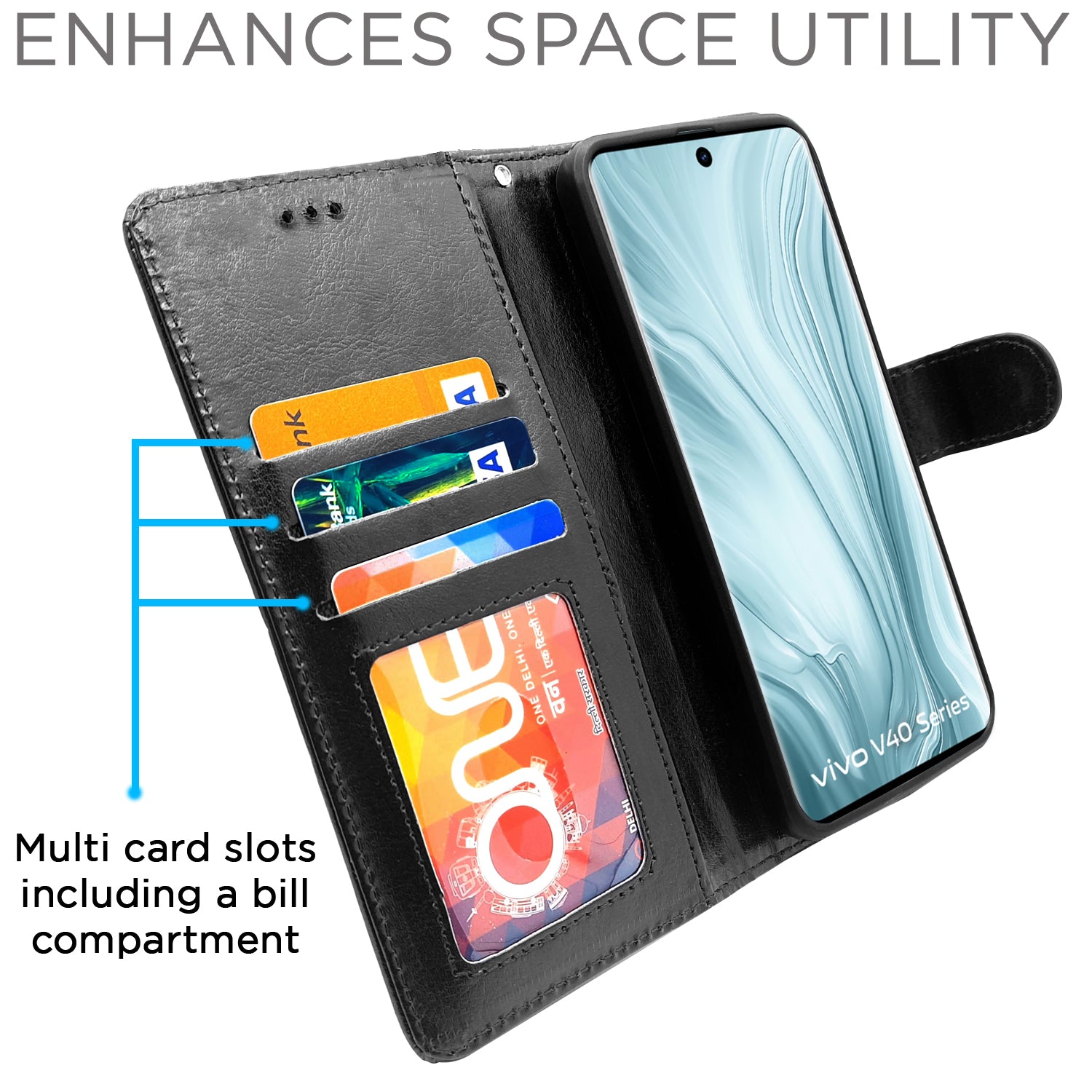 Pikkme Vivo V40 5G Vintage Flip Cover (Black)