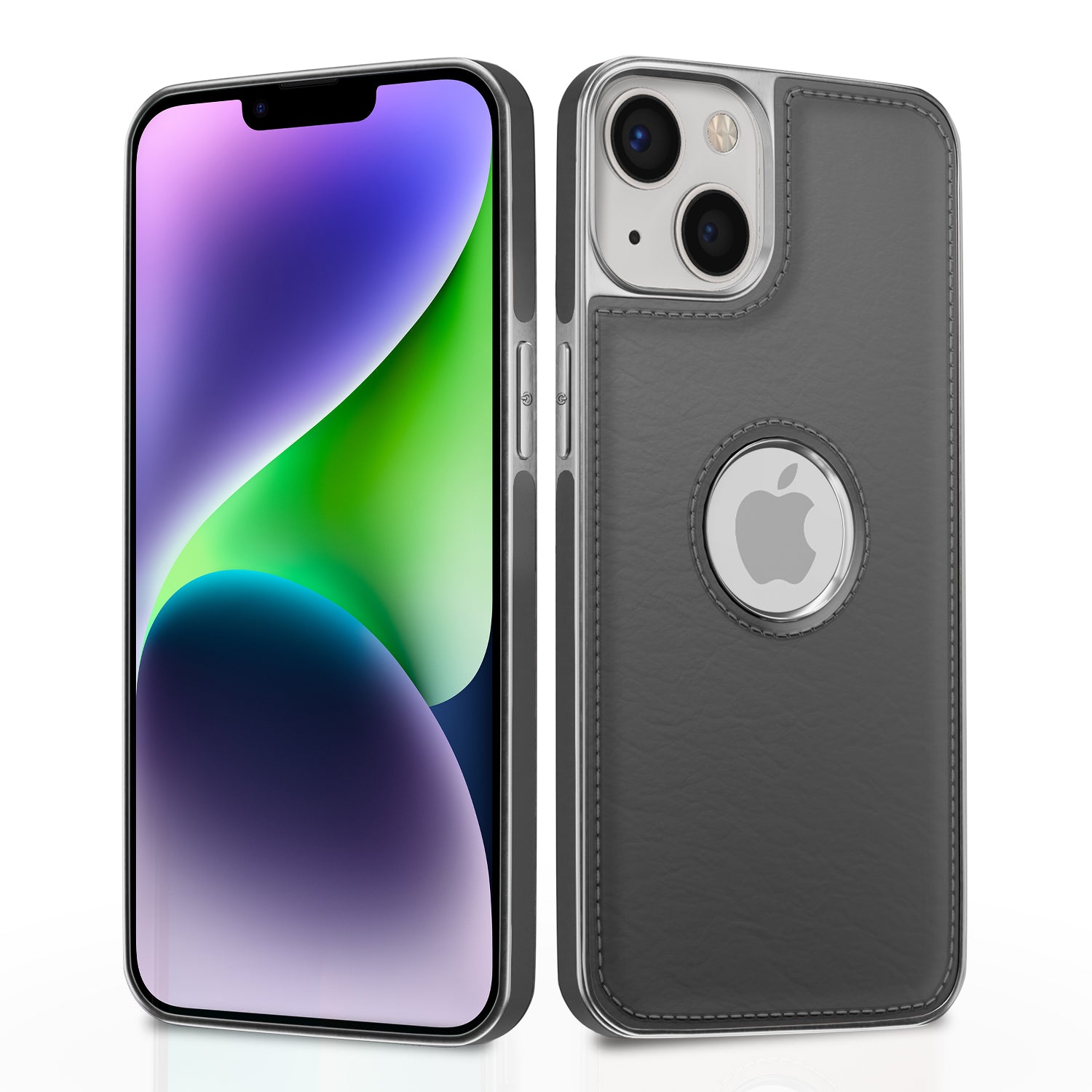 iPhone 14 Chrome Leather Back Cover -Gray