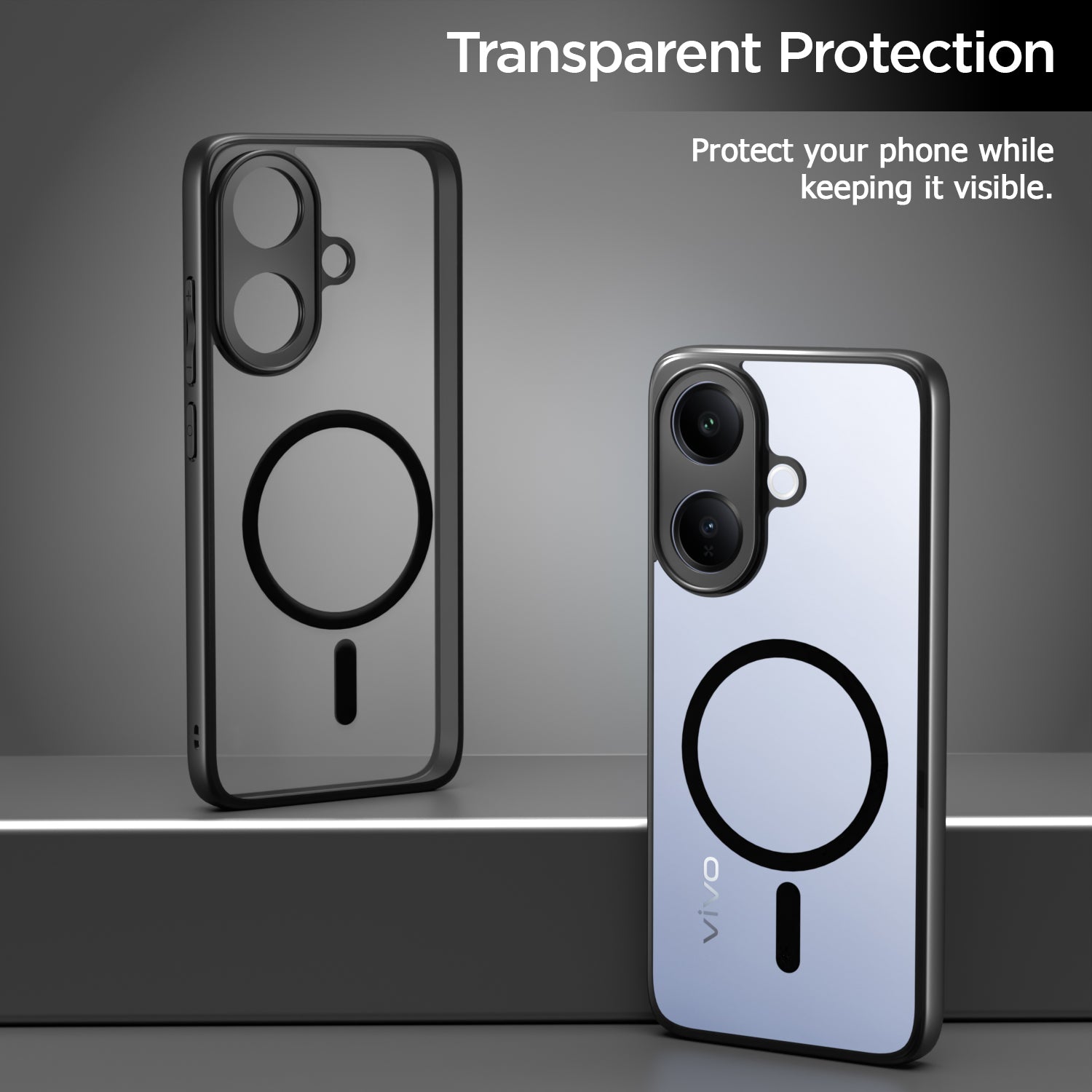 Pikkme Vivo V60 Lite 5G Eagle 2 Mag-Safe Shockproof Hard Transparent Back Cover (Black)