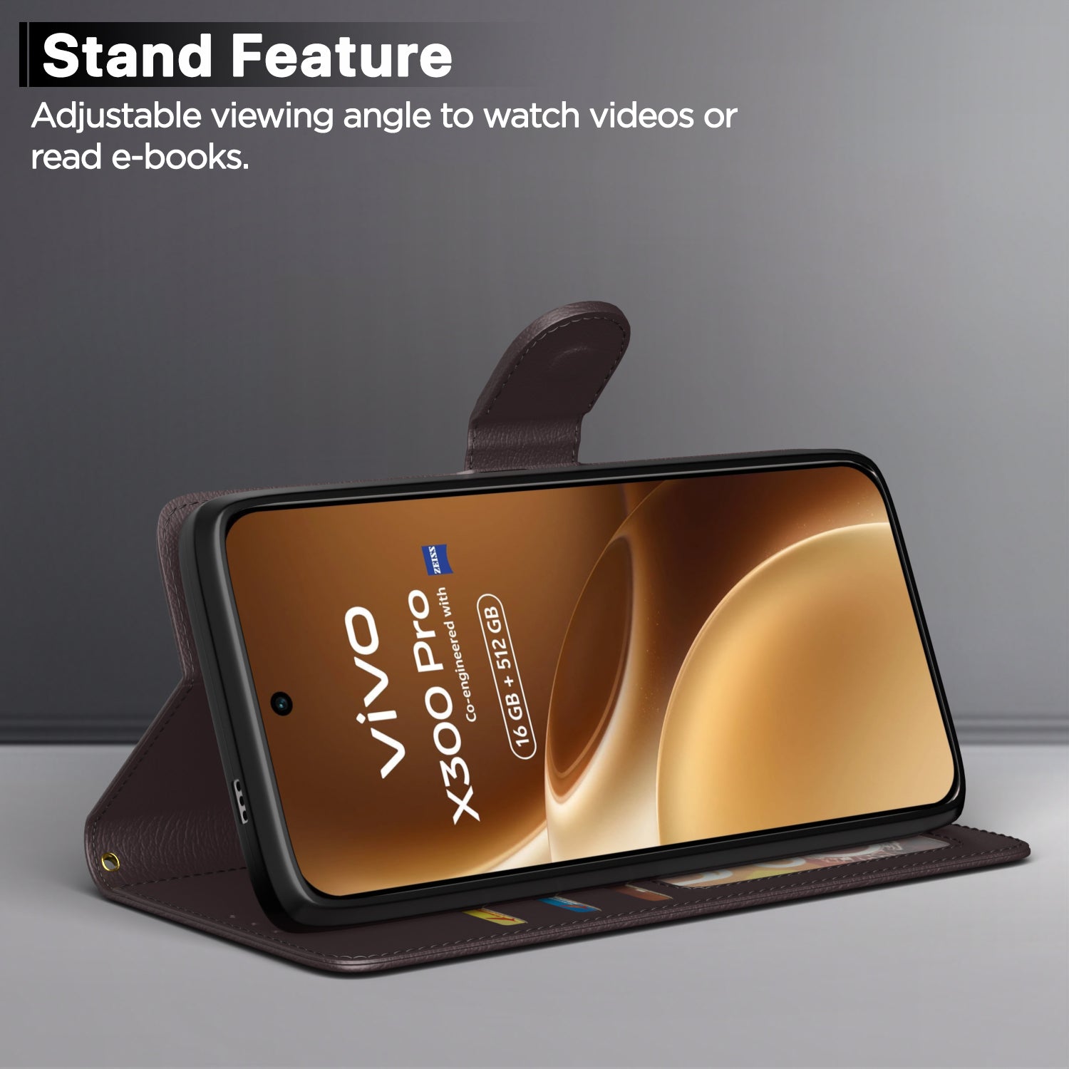 Pikkme Vivo X300 Pro 5G Premium Leather Finish Vintage Flip Cover (Coffee)