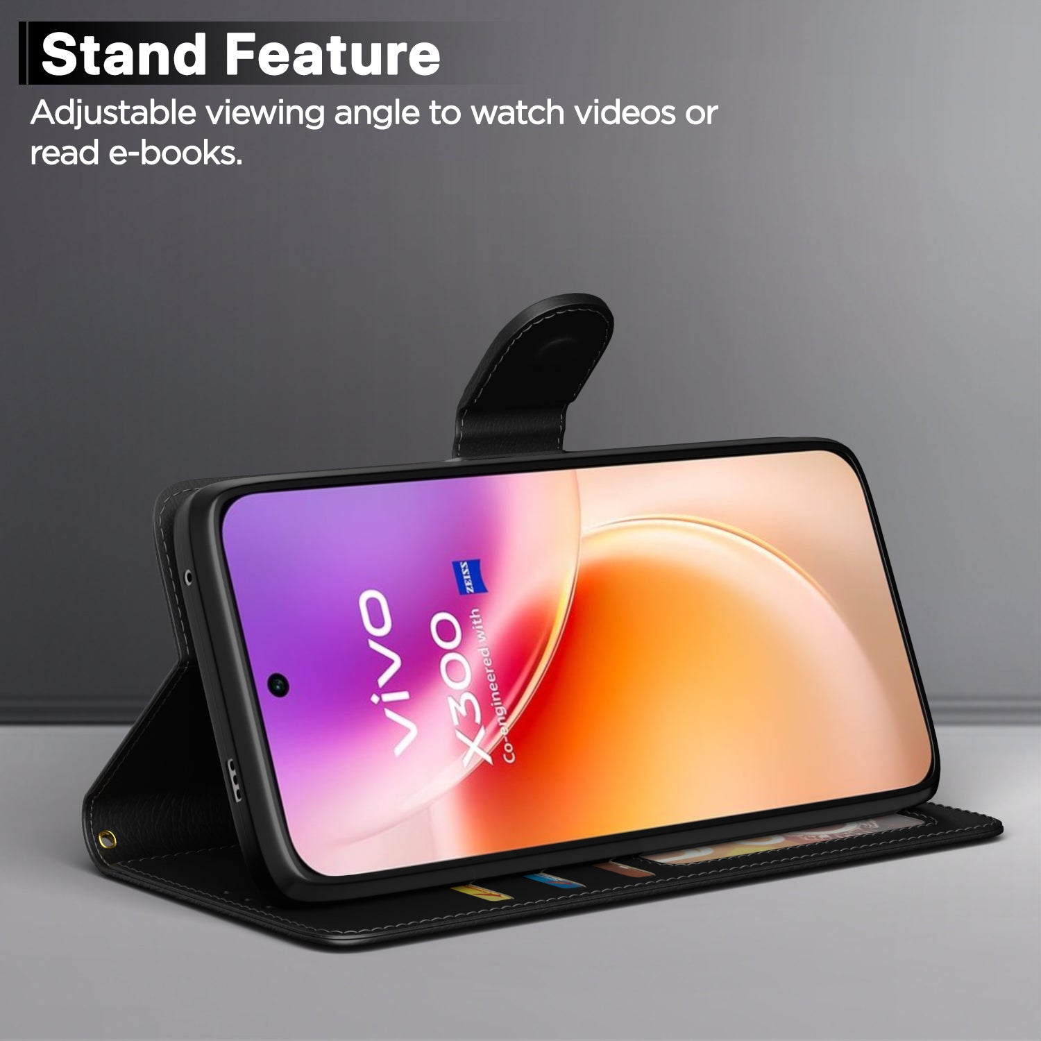 Pikkme Vivo X300 5G Premium Leather Finish Vintage Flip Cover (Black)