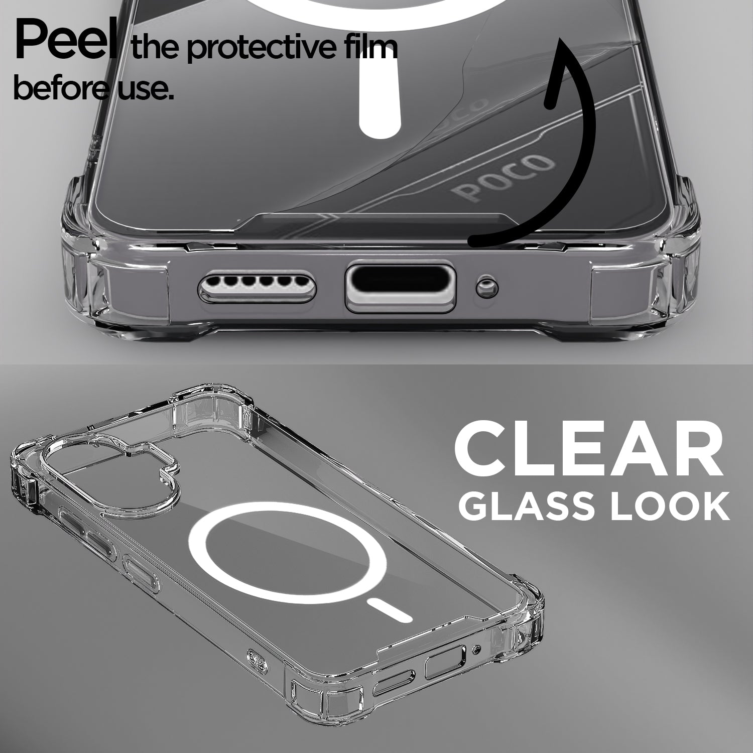 Pikkme Poco F7 5G Mag-Safe Shockproof PC + TPU Back Cover (Transparent)