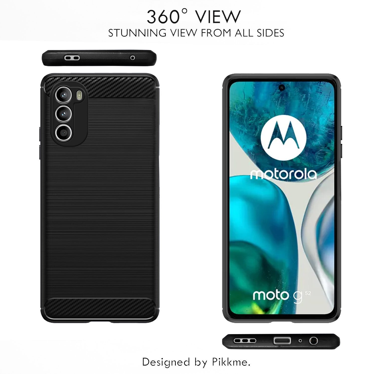 Pikkme Moto G52 / G82 5G Hybrid Carbon Fiber Back Cover (Black)