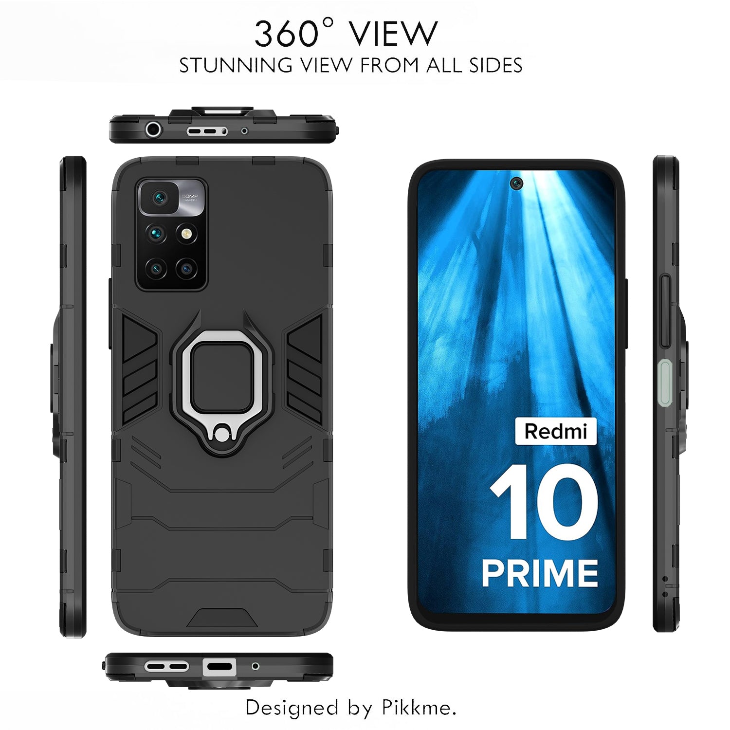 Pikkme Mi Redmi 10 Prime D5 Tough Armor Back Cover | Black
