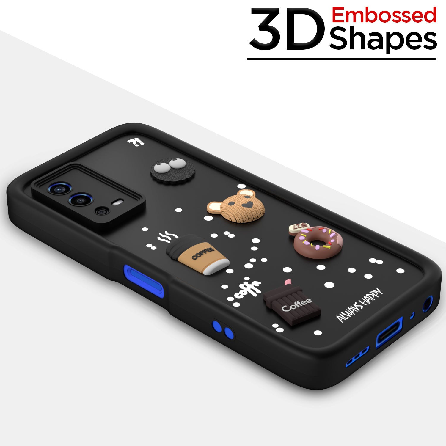 Pikkme Oppo A55 Cute Fun Cartoon 3D Bear Coffee Back Cover (Black)