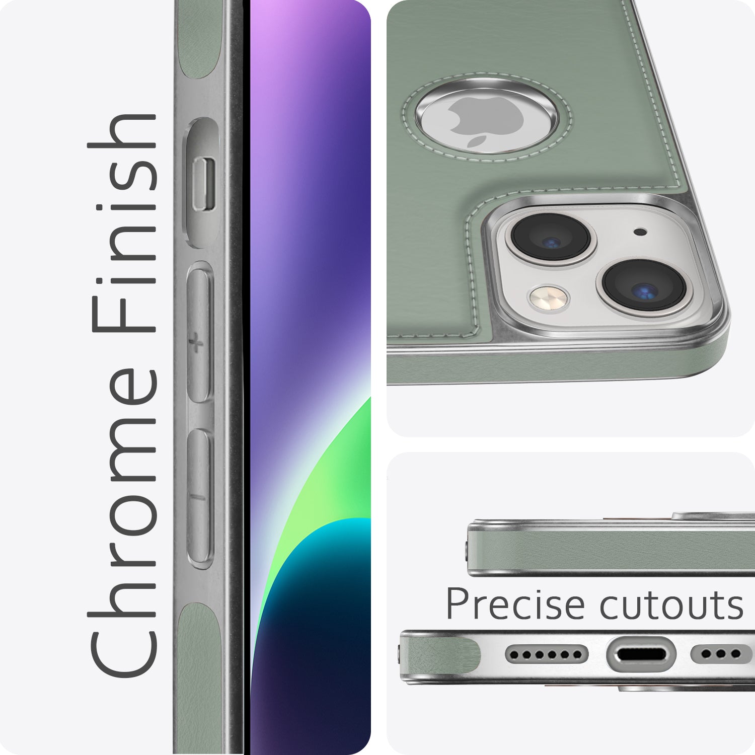 Pikkme iPhone 14 Plus Silver Electroplated Chrome Leather Back Cover (Green)