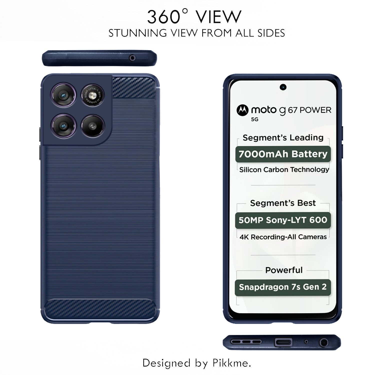 Pikkme Motorola Moto G67 Power 5G / G57 Power 5G Hybrid Carbon Fiber Back Cover (Blue)
