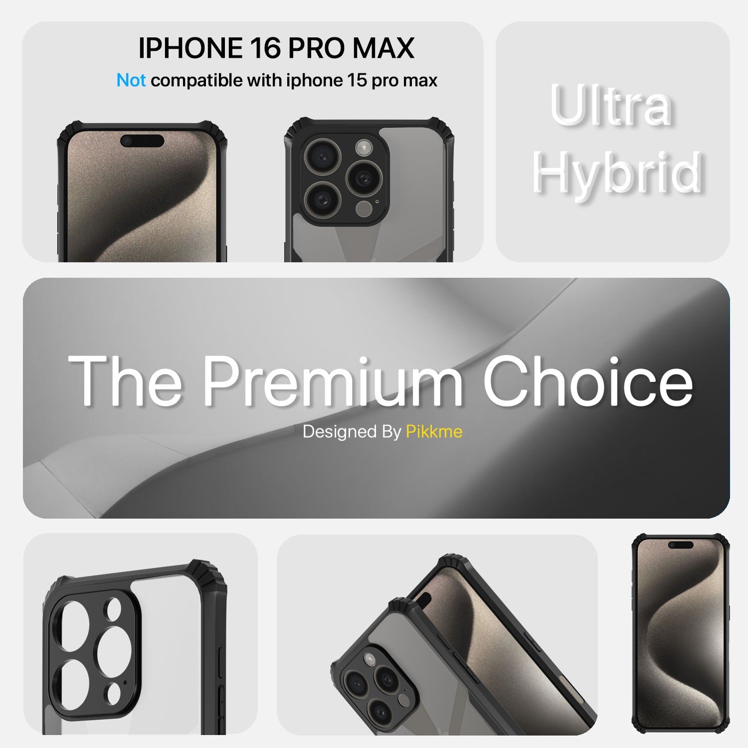 Pikkme iPhone 16 Pro Max Shockproof Eagle Clear Transparent Back Cover (Black)