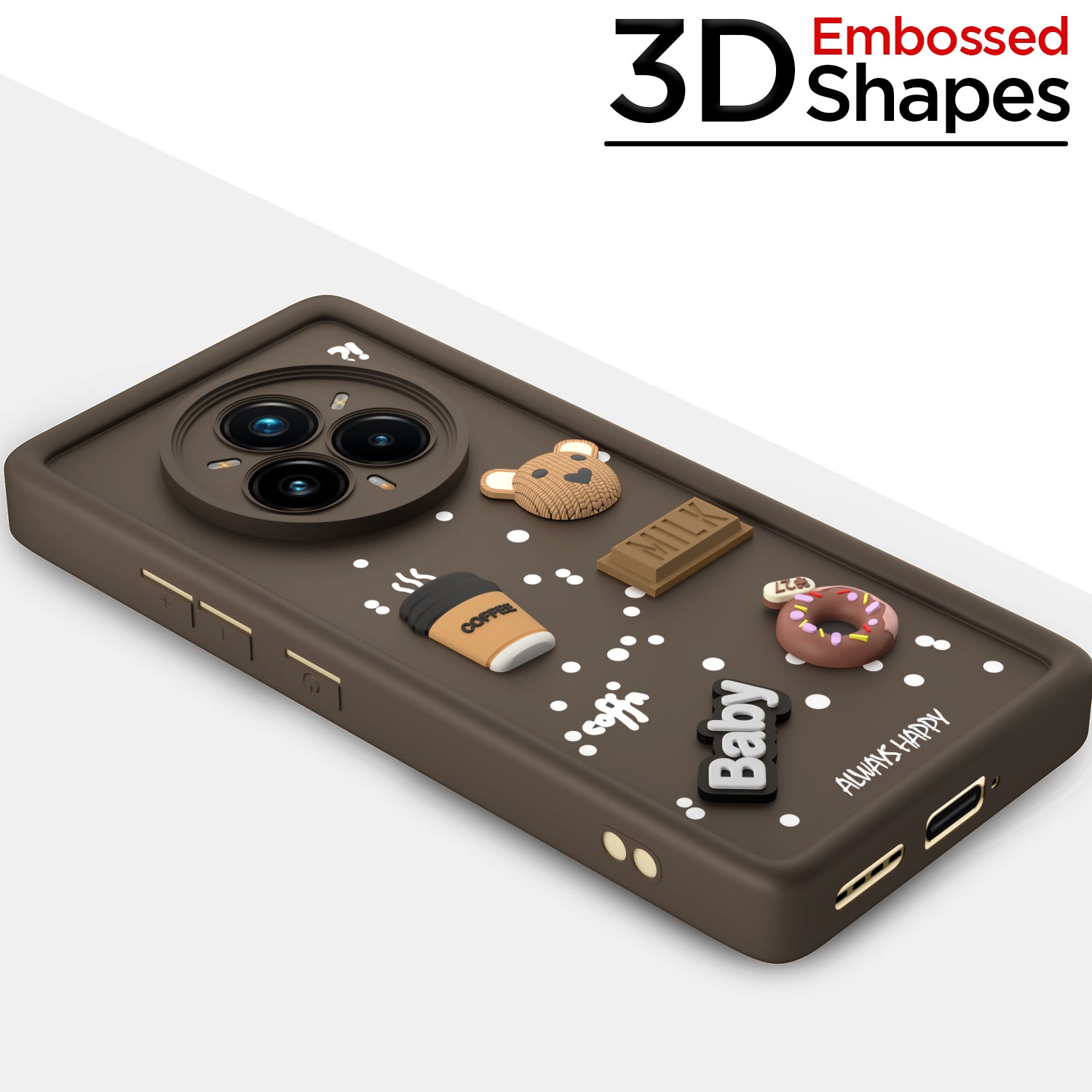 Pikkme Realme 14 Pro Plus 5G / Realme P3 Pro 5G Cute Fun Cartoon 3D Bear Coffee Back Cover (Brown)