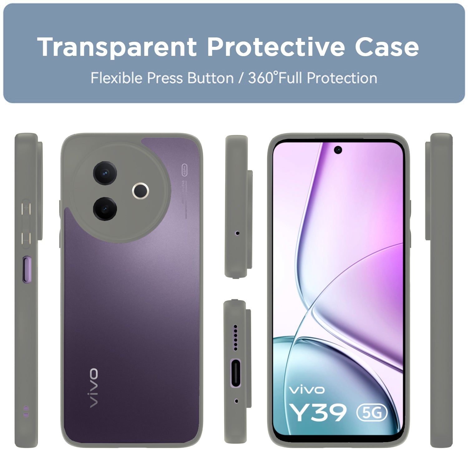 Pikkme Vivo Y39 5G Eagle 2 Shockproof Sleek Hybrid Armor Back Cover (Grey)