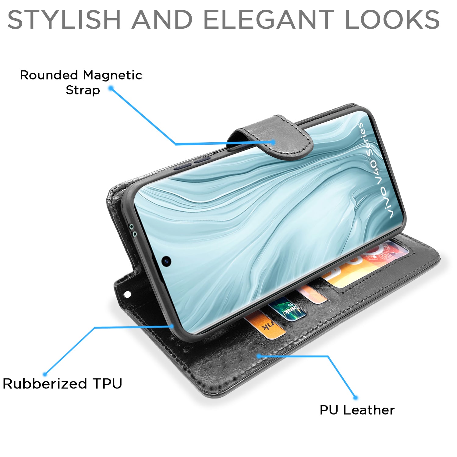 Pikkme Vivo V40 5G Vintage Flip Cover (Black)