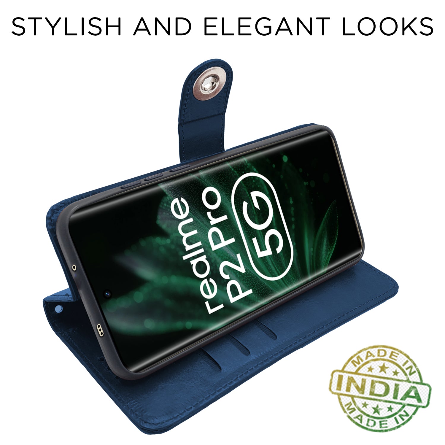 Realme P2 Pro 5G Button flip case in blue by Pikkme – photo 3