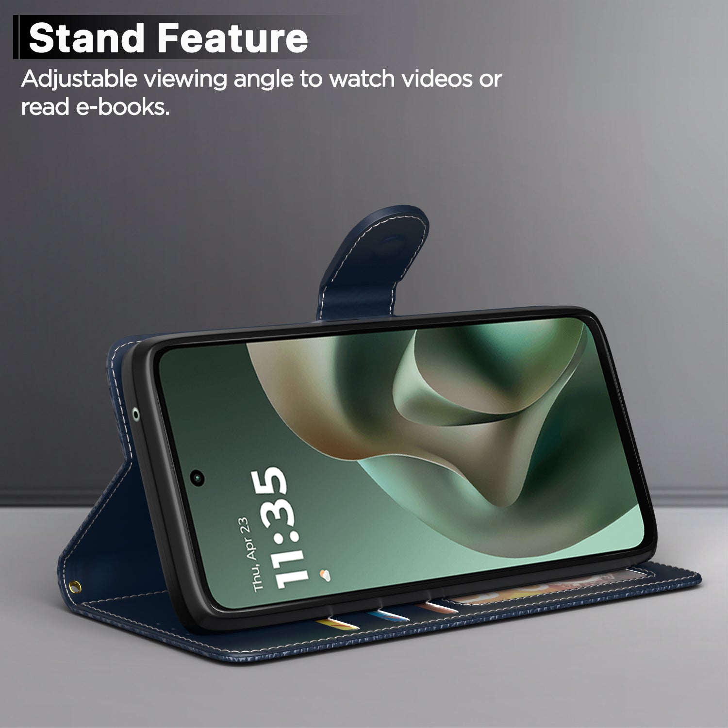 Pikkme Motorola Moto G67 Power 5G / G57 Power 5G Double Contrast Leather Finish Flip Cover (Blue)