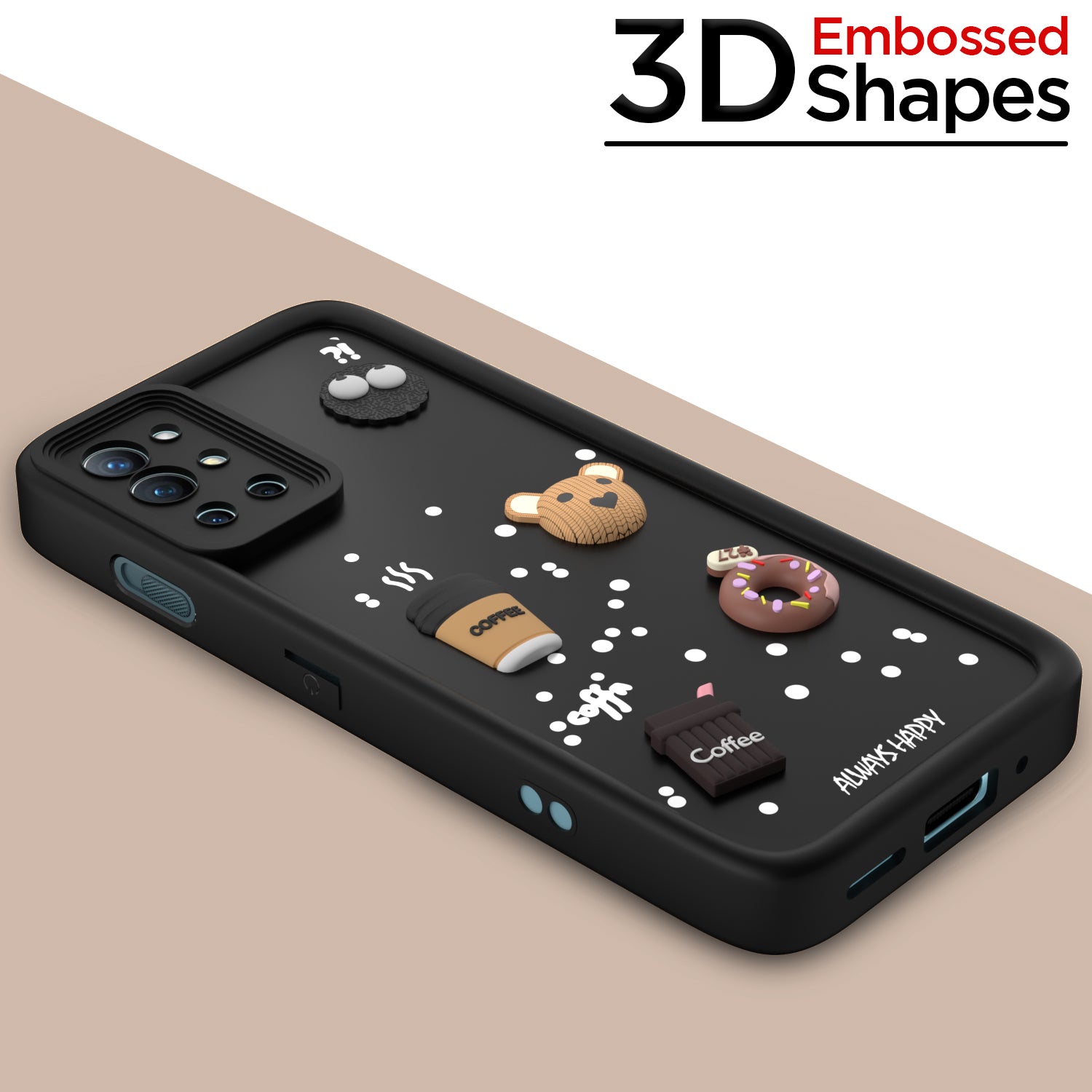 Pikkme OnePlus 9R 5G Cute Fun Cartoon 3D Bear Coffee Back Cover (Black)