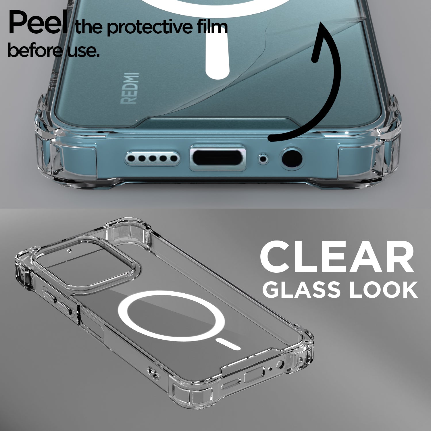 Transparent mag-safe back cover for Redmi 15c 5G – Pikkme – photo 3