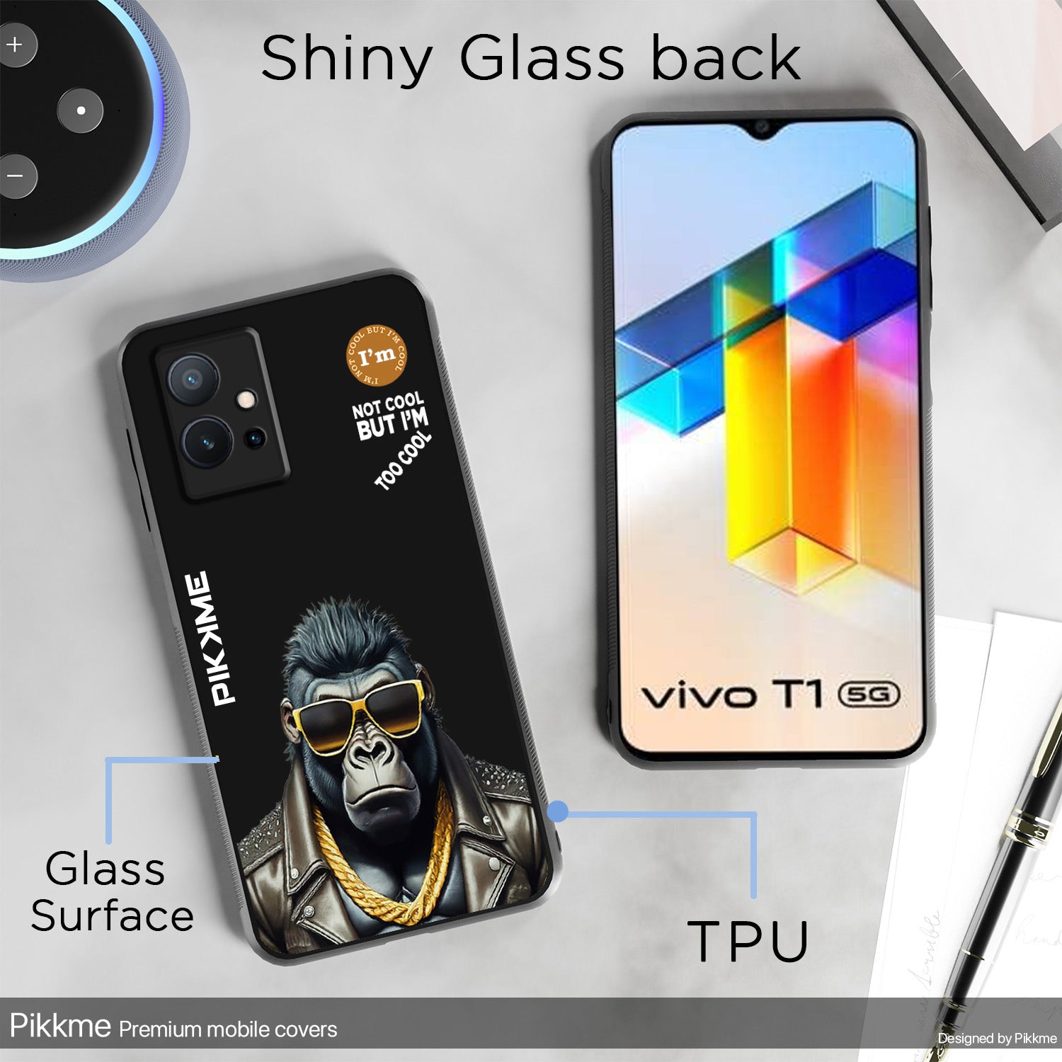 Pikkme Stylish Black Gorilla Swag Vivo T1 5G Nim2 Back Cover (Design 07)