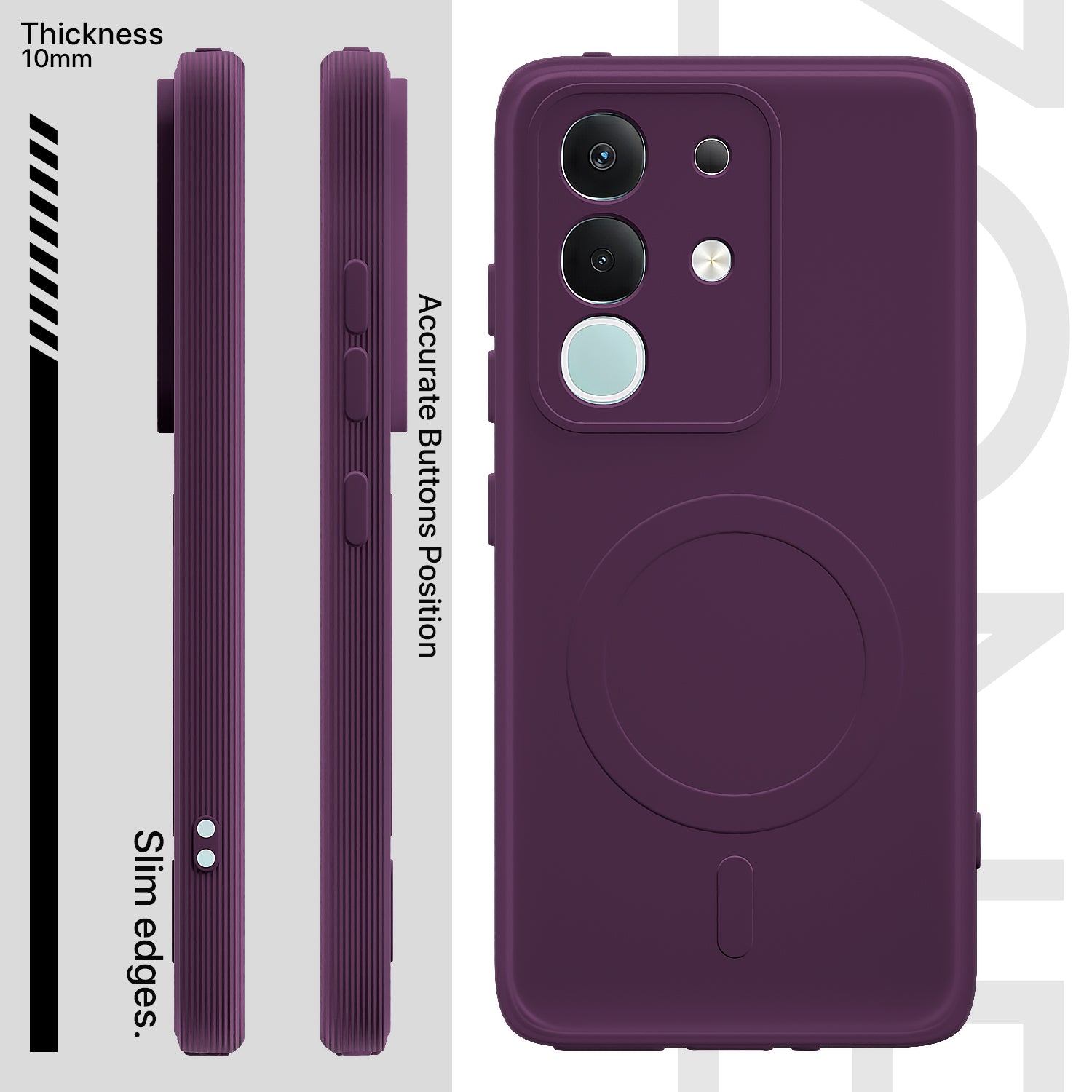 Pikkme Vivo T4x 5G / iQOO Z10x 5G / Vivo Y31 Pro 5G Matte Silicone Mag-Safe Style logo (not mag-safe compatible) Back Cover (Purple)