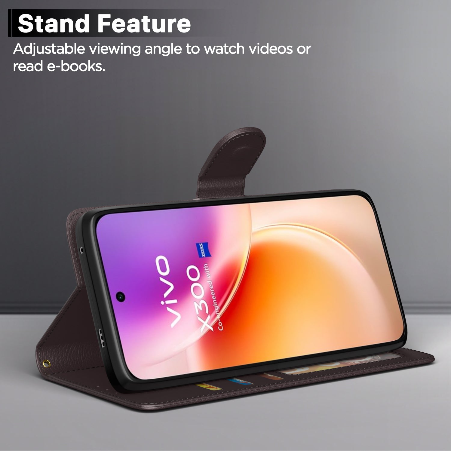 Pikkme Vivo X300 5G Premium Leather Finish Vintage Flip Cover (Coffee)