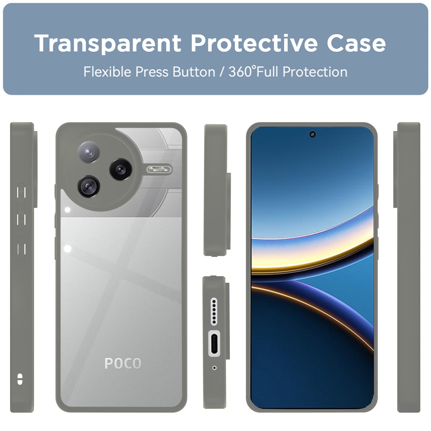 Pikkme Poco F7 Pro 5G Eagle 2 Shockproof Sleek Hybrid Armor Back Cover (Grey)