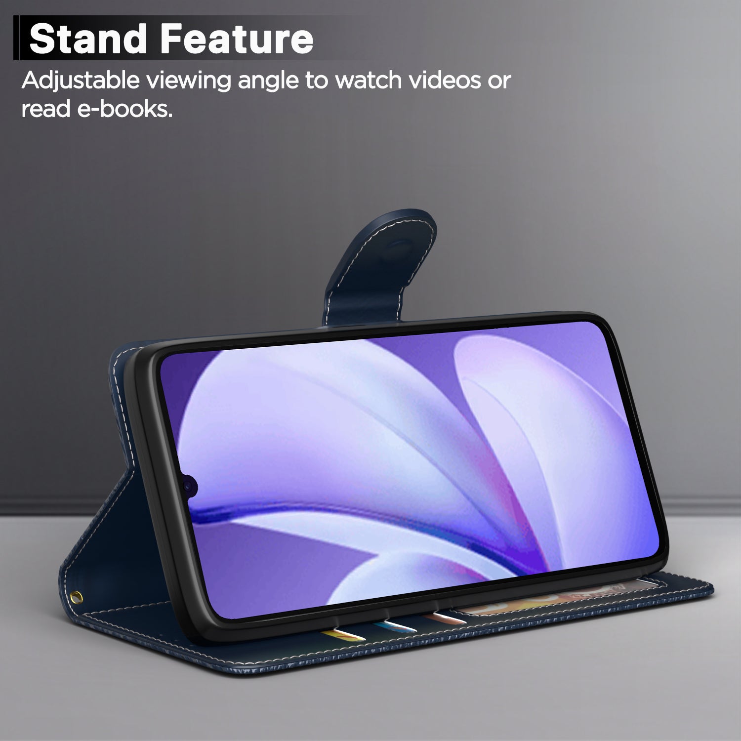 Pikkme Realme C71 5G Double Contrast Leather Finish Flip Cover (Blue)