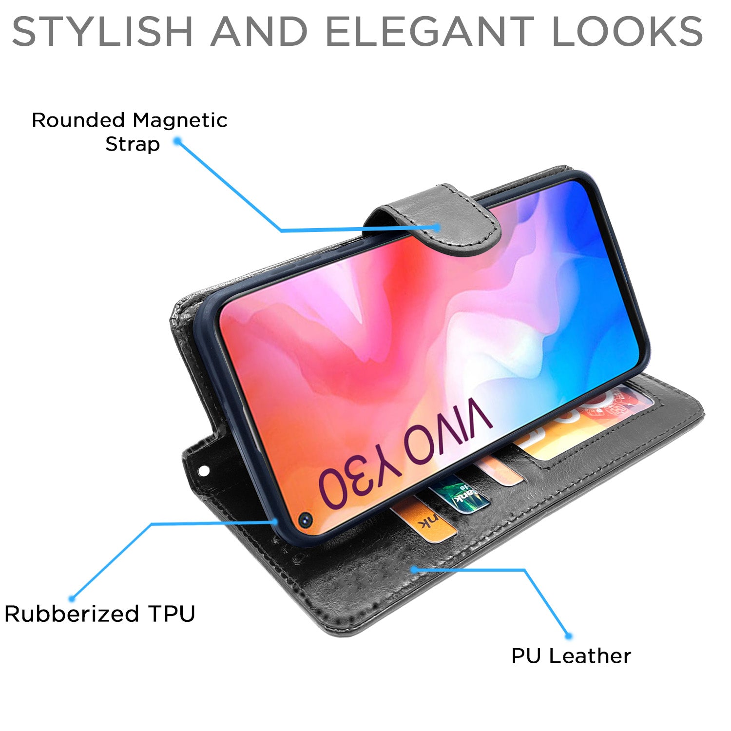 Pikkme Vivo Y30 Flip Vintage Flip Cover | Black