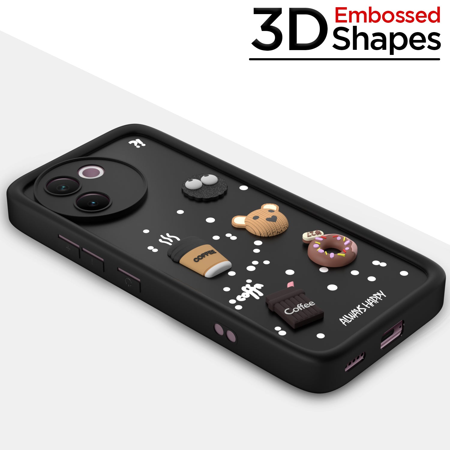 Pikkme Vivo V30e 5G Cute Fun Cartoon 3D Bear Coffee Back Cover (Black)