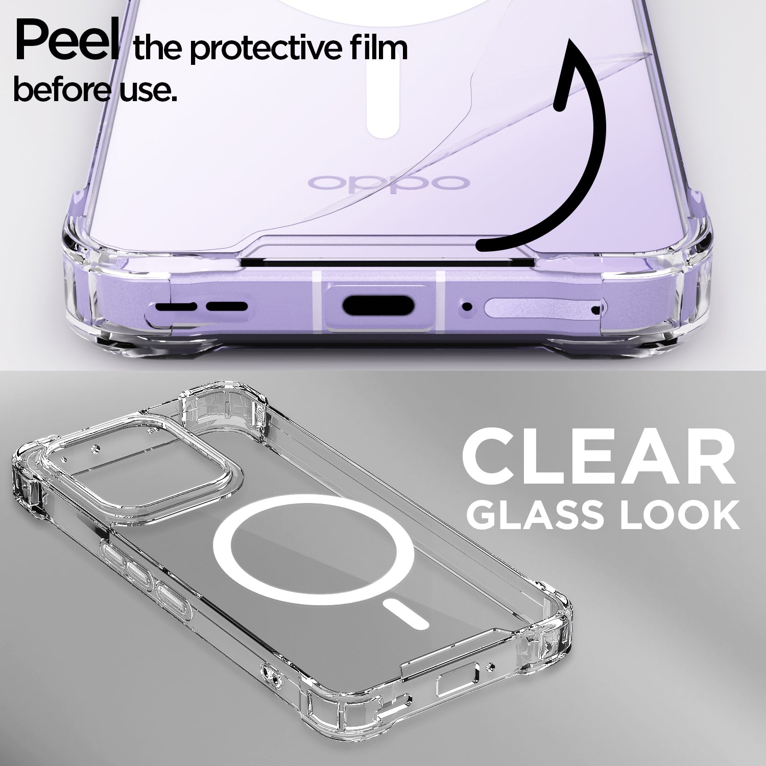 Pikkme Oppo Reno 14 Pro 5G Mag-Safe Shockproof PC + TPU Back Cover (Transparent)