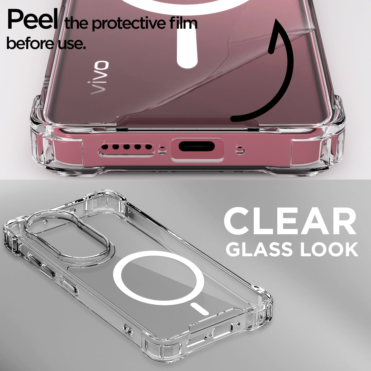 Pikkme Vivo V50 5G / V50e 5G Mag-Safe Shockproof PC + TPU Back Cover (Transparent)