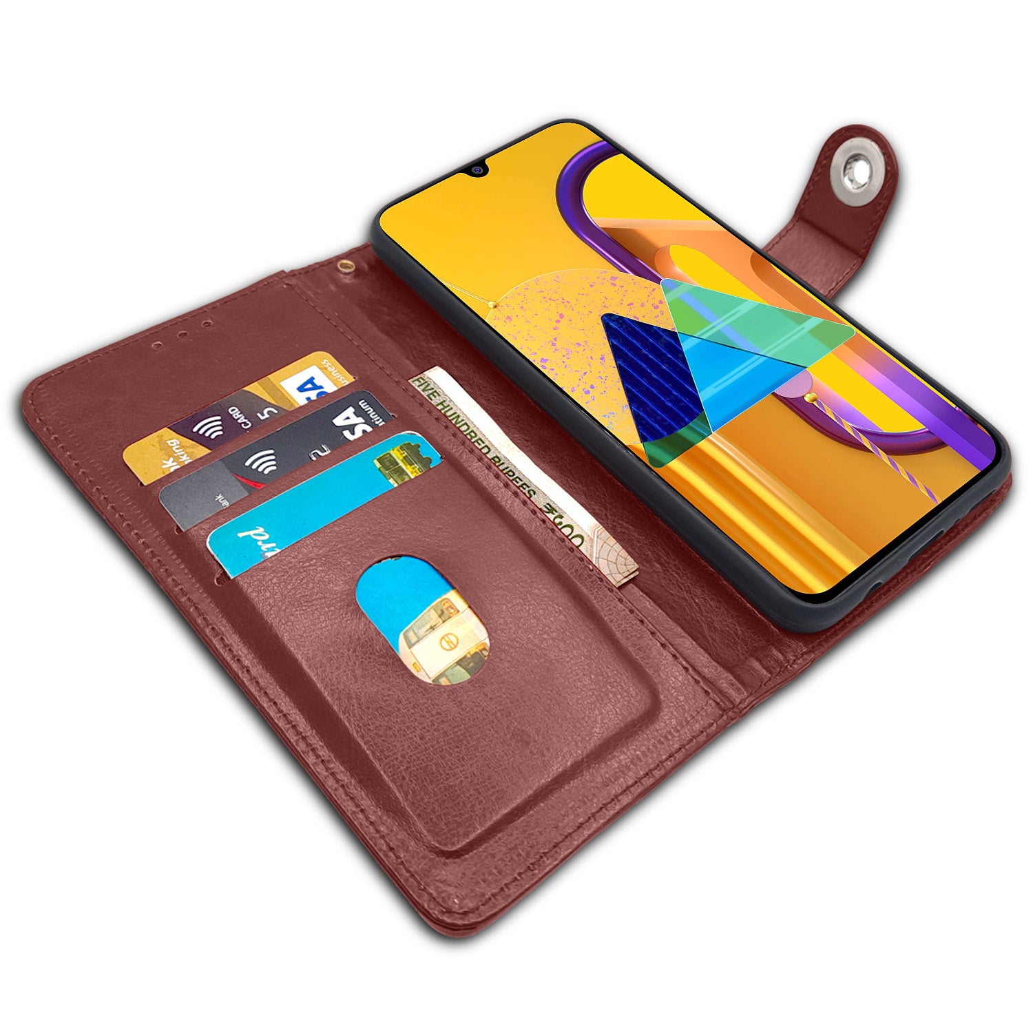 Pikkme Samsung Galaxy M30s / M21 / M21 2021 Button Flip Cover (Brown)